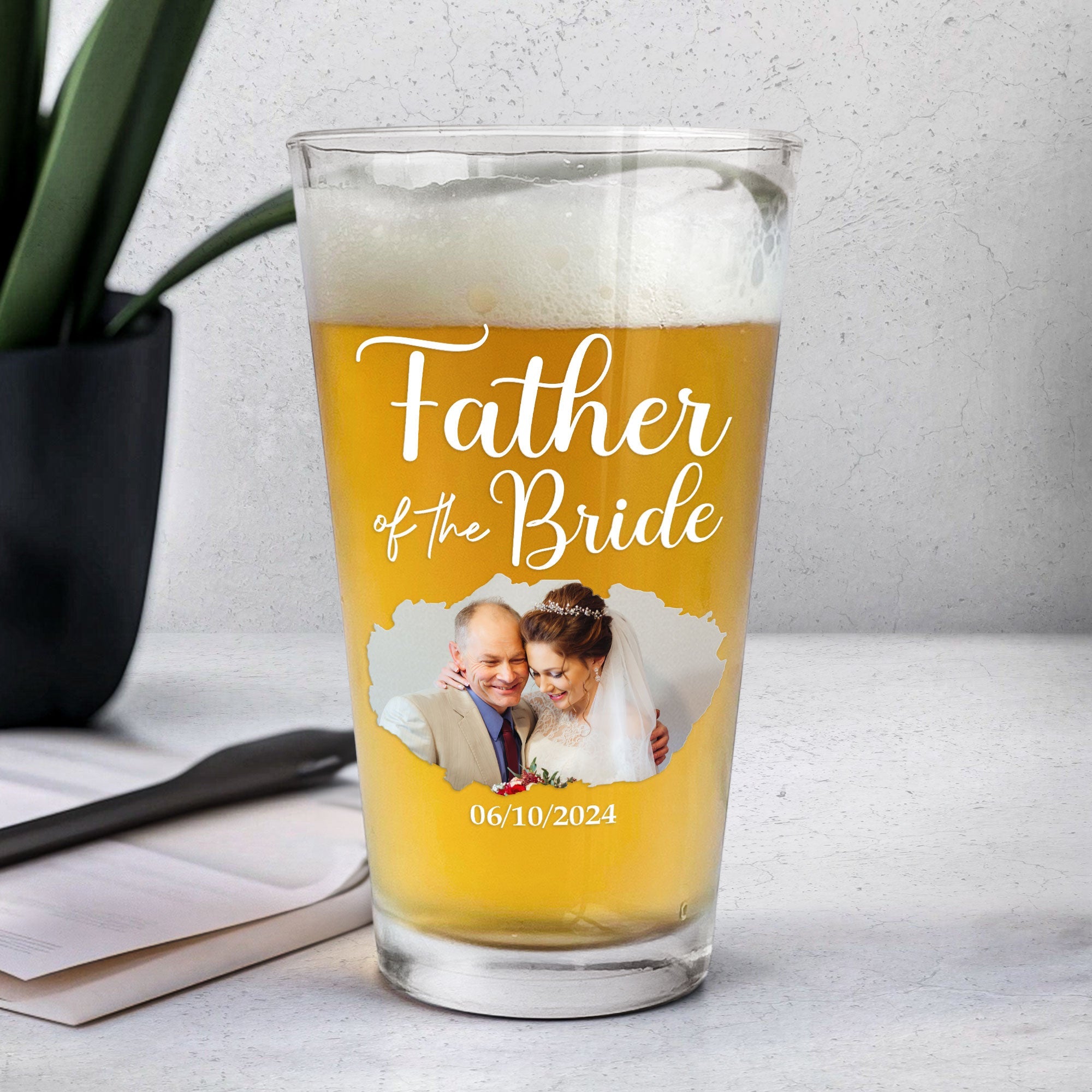 Wedding Gift For Father Of The Bride - Personalized Photo Beer Glass