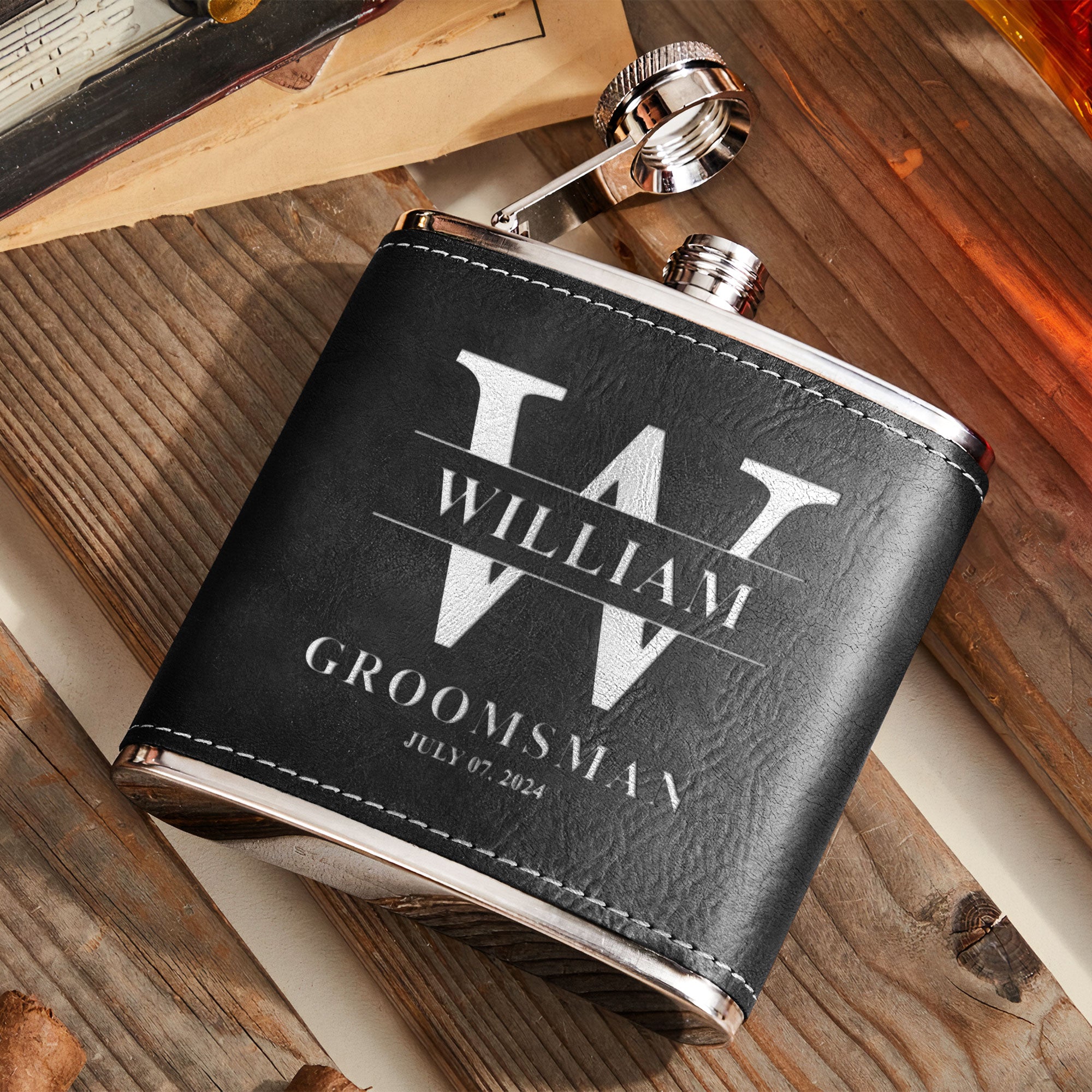 Wedding Gift For Groom And Groomsmen - Personalized Leather Flask