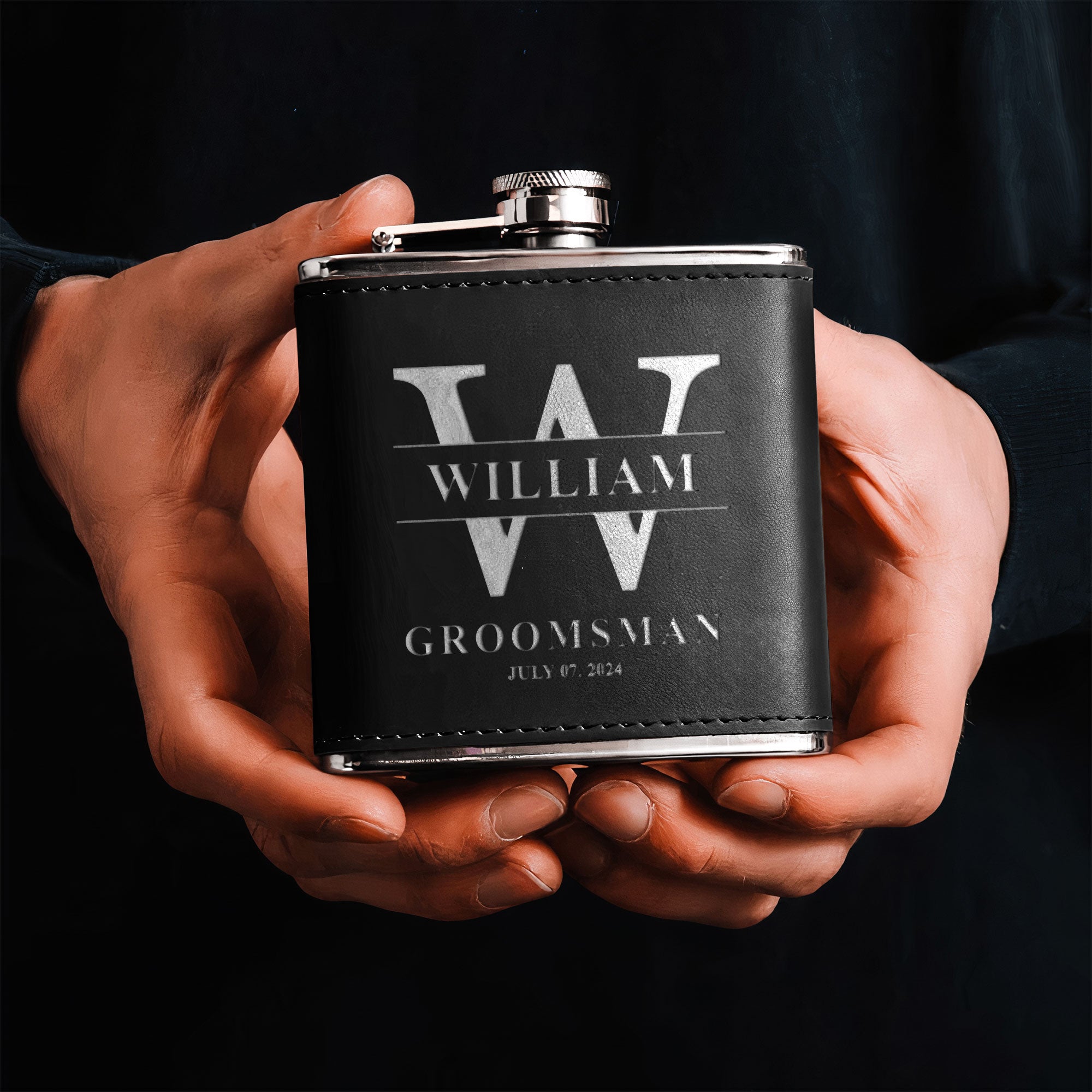 Wedding Gift For Groom And Groomsmen - Personalized Leather Flask