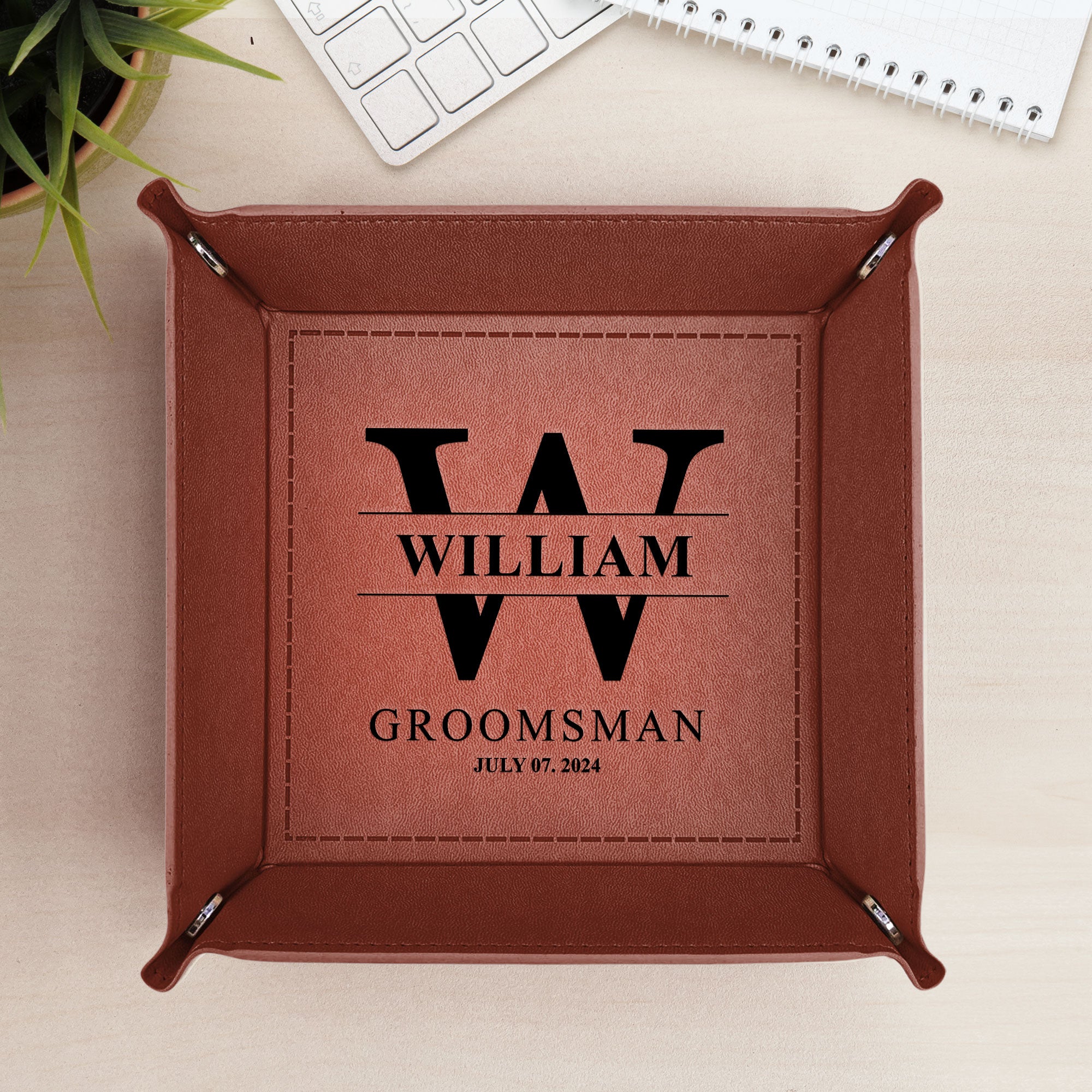 Wedding Gift For Groom And Groomsmen - Personalized Leather Valet Tray