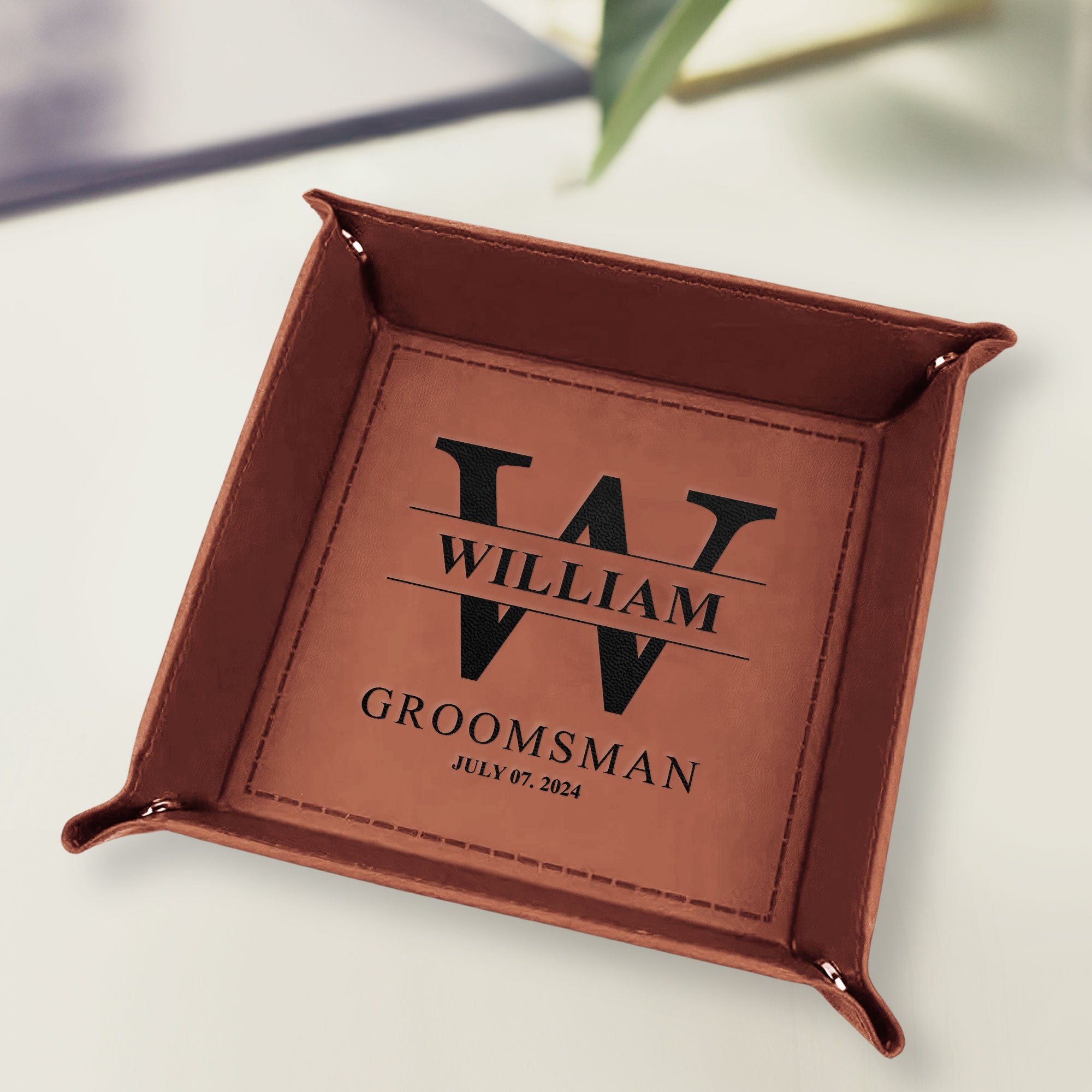 Wedding Gift For Groom And Groomsmen - Personalized Leather Valet Tray