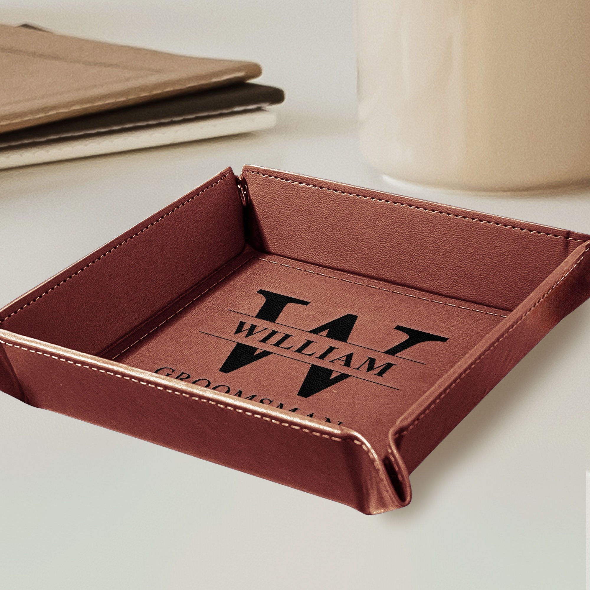 Wedding Gift For Groom And Groomsmen - Personalized Leather Valet Tray