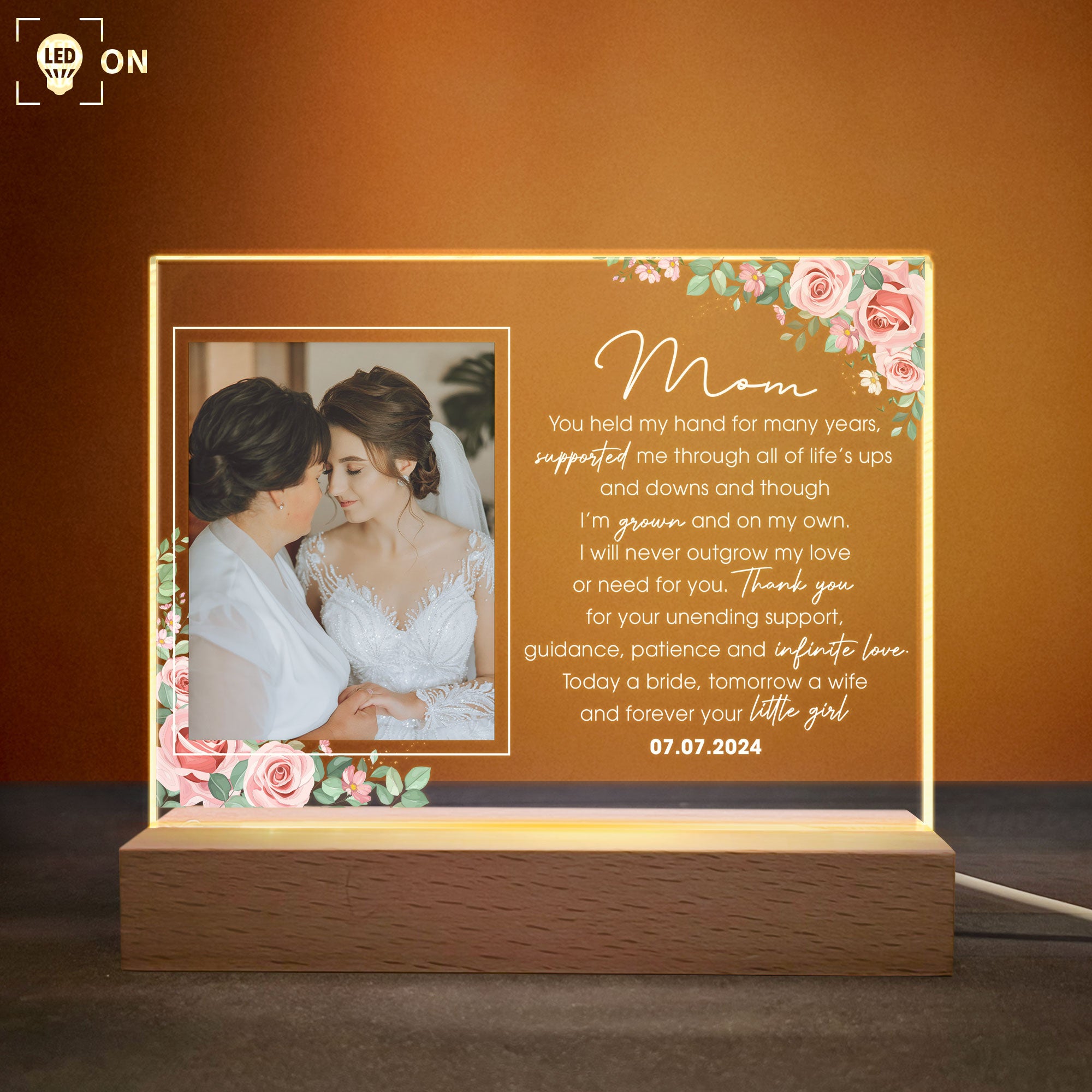 Wedding Gift For Mom From Bride - Personalized Photo LED Light