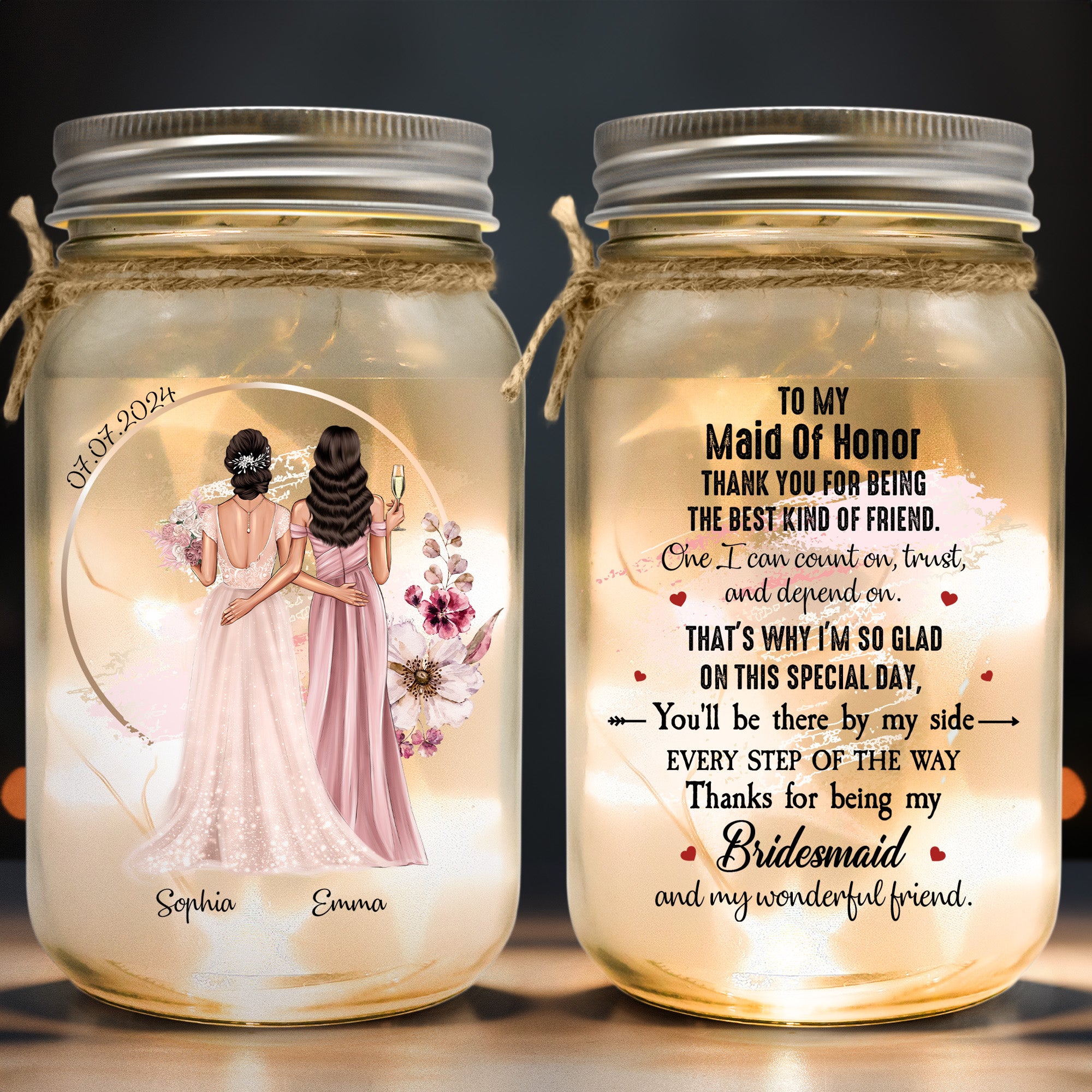 Wedding Gift Thanks For Being My Bridesmaid - Personalized Mason Jar Light