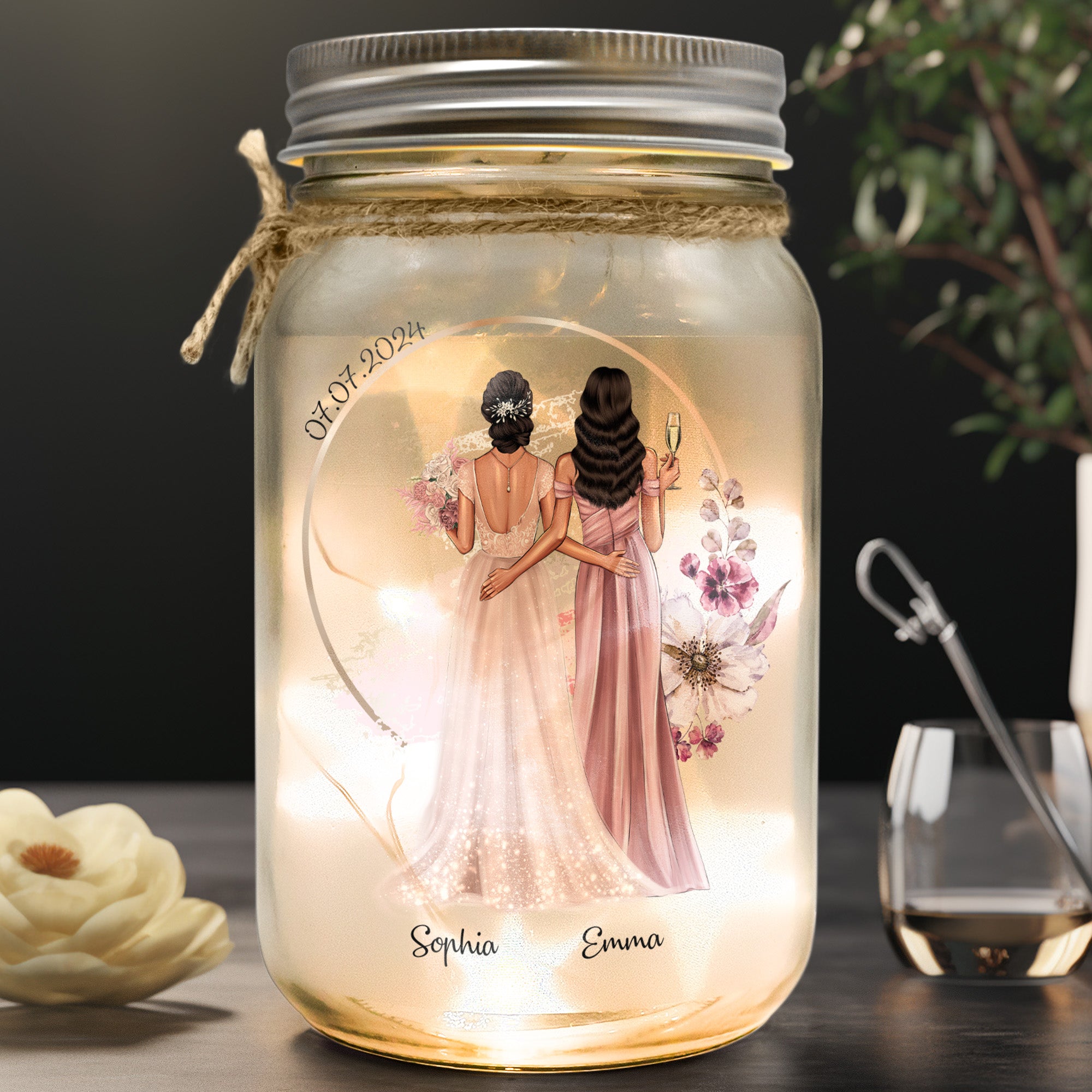 Wedding Gift Thanks For Being My Bridesmaid - Personalized Mason Jar Light