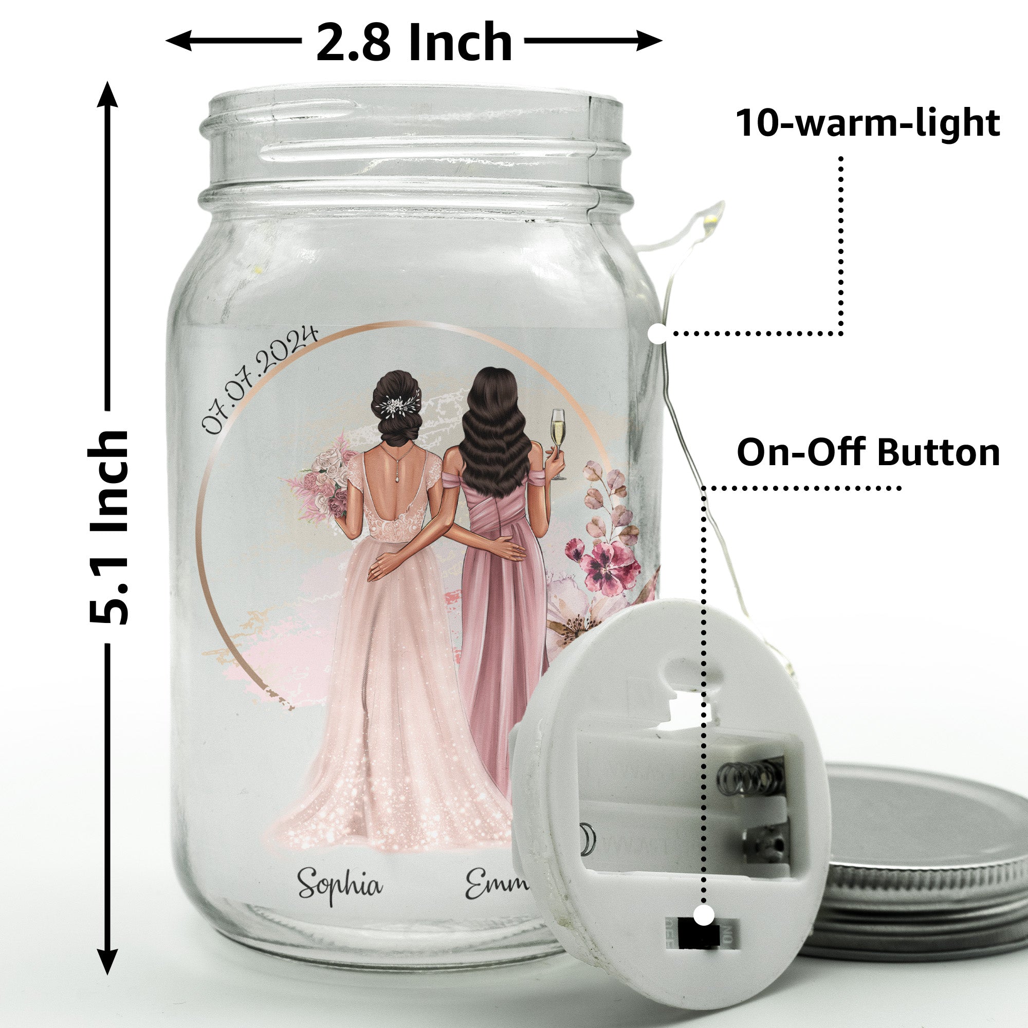 Wedding Gift Thanks For Being My Bridesmaid - Personalized Mason Jar Light