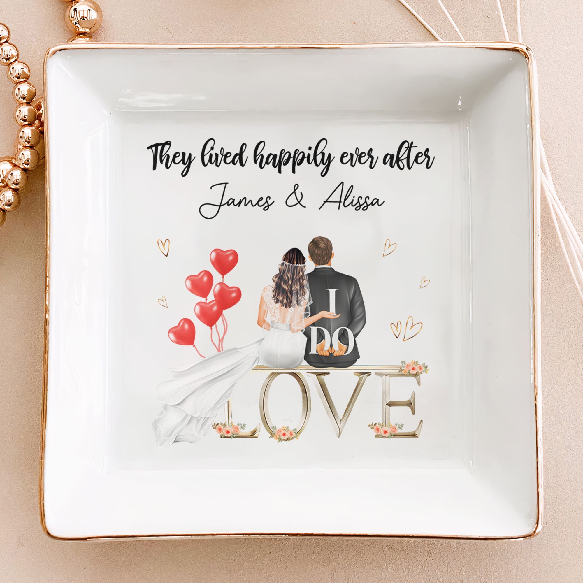 Wedding Gift They Lived Happily Ever After - Personalized Jewelry Dish