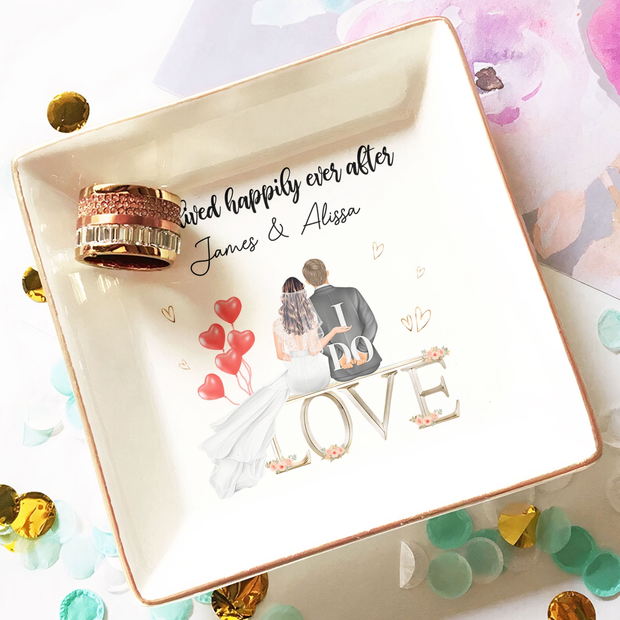 Wedding Gift They Lived Happily Ever After - Personalized Jewelry Dish