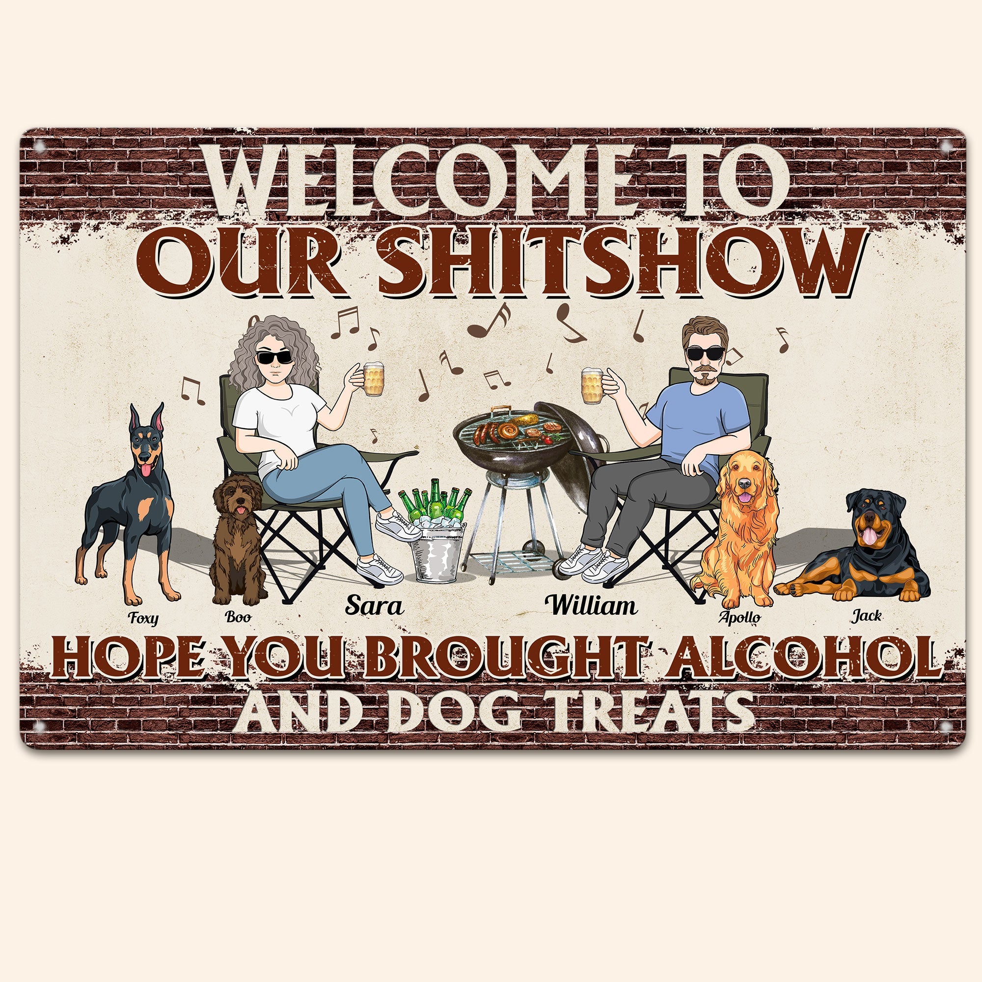 Welcom To Our Shitshow - Personalized Metal Sign - Home Decor Gift For Friends, Wife, Husband, Parents, Pet Lovers