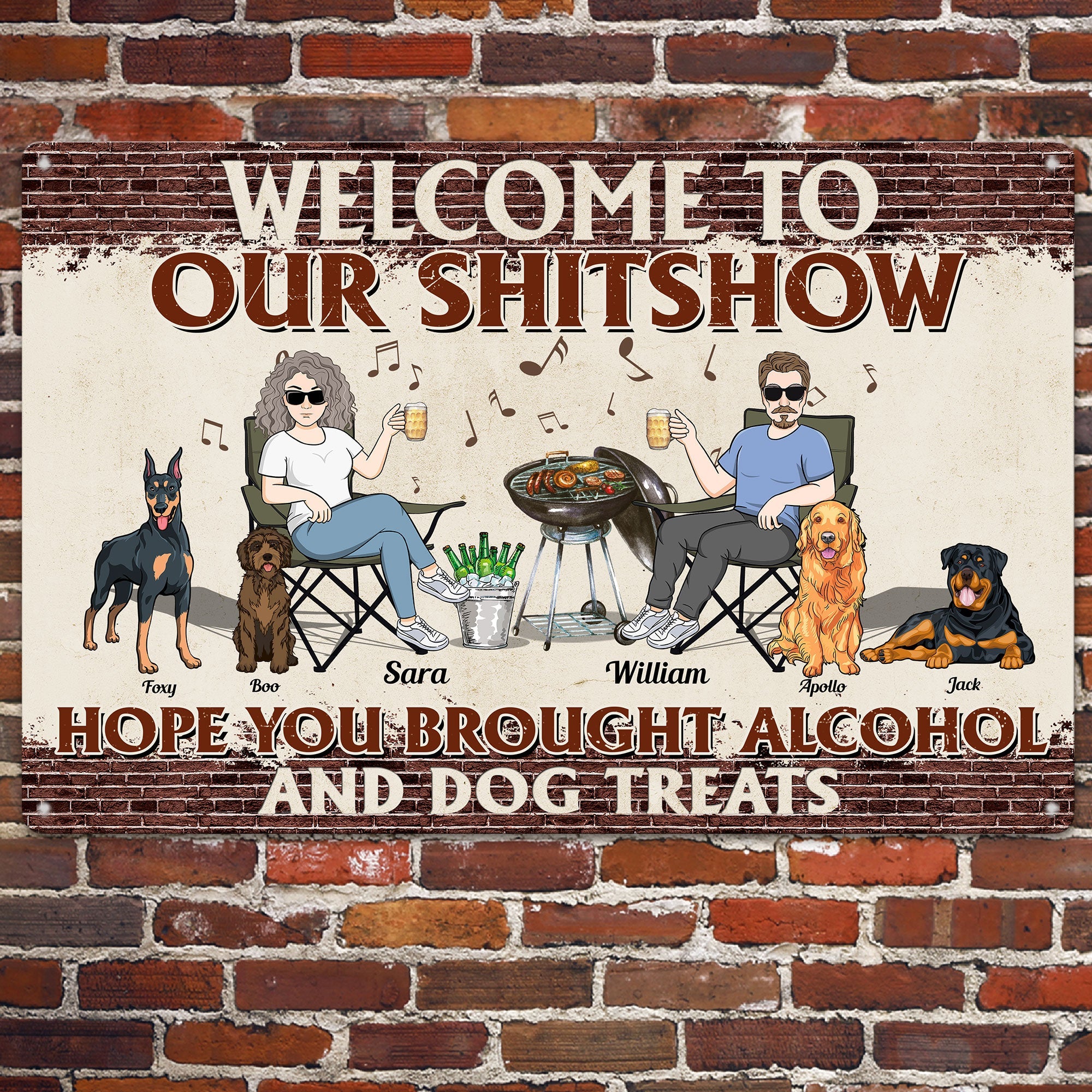 Welcom To Our Shitshow - Personalized Metal Sign - Home Decor Gift For Friends, Wife, Husband, Parents, Pet Lovers