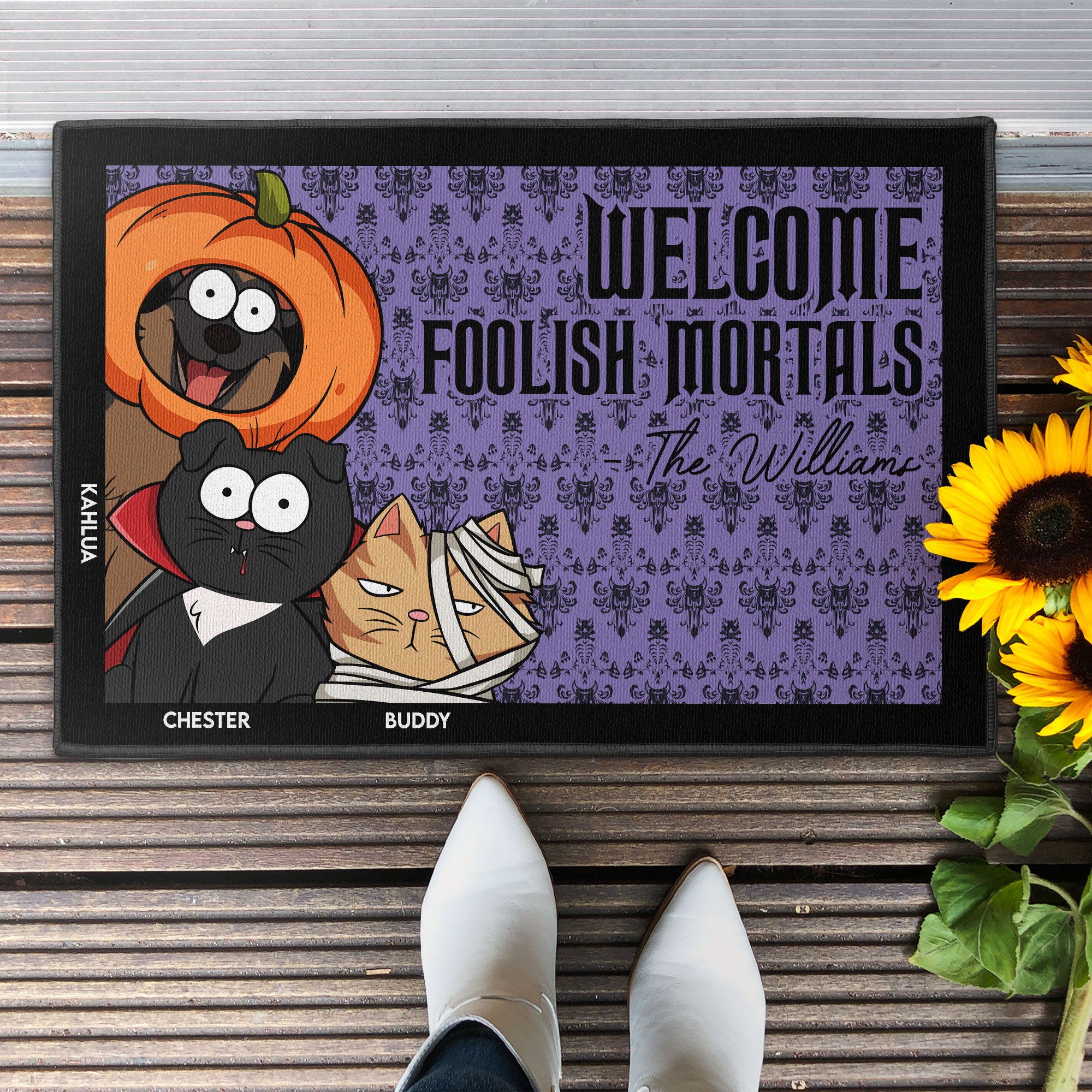 Welcome Foolish Mortals - New Version - Personalized Doormat