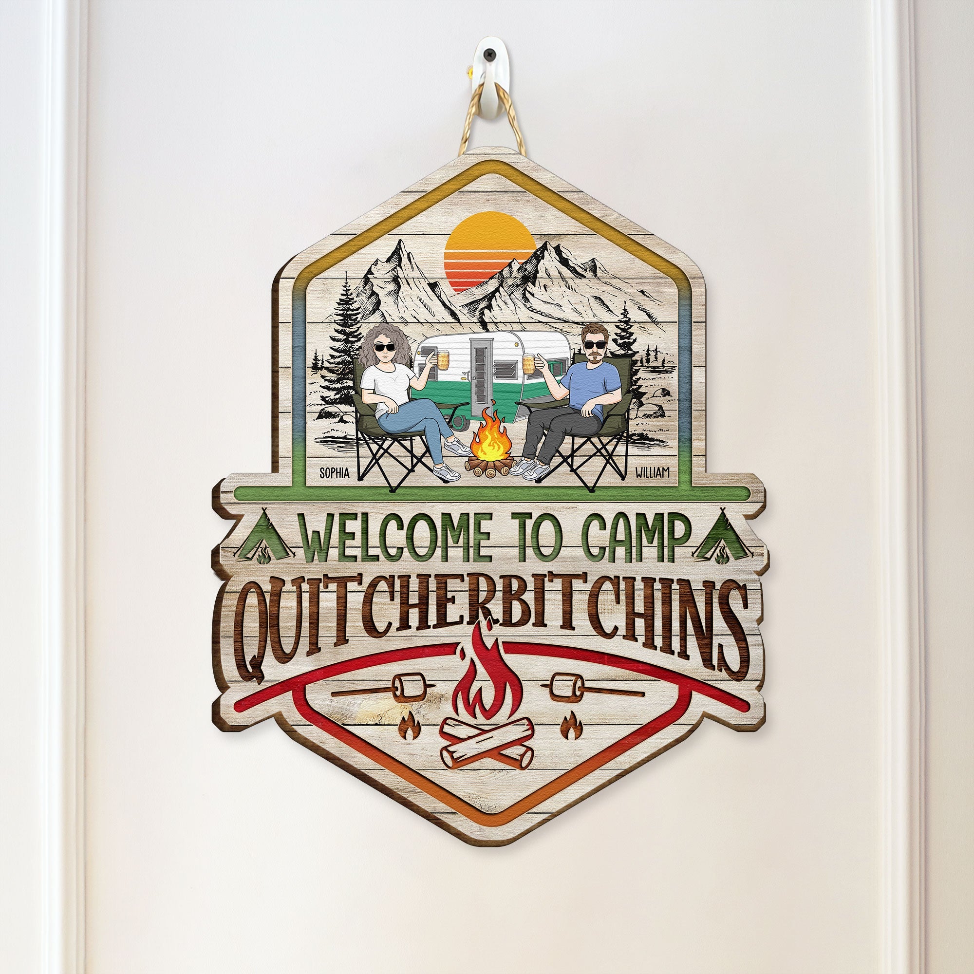 Welcome To Camp Quitcherbitchins Couples Husband And Wife - Personalized Custom Shaped Wood Sign