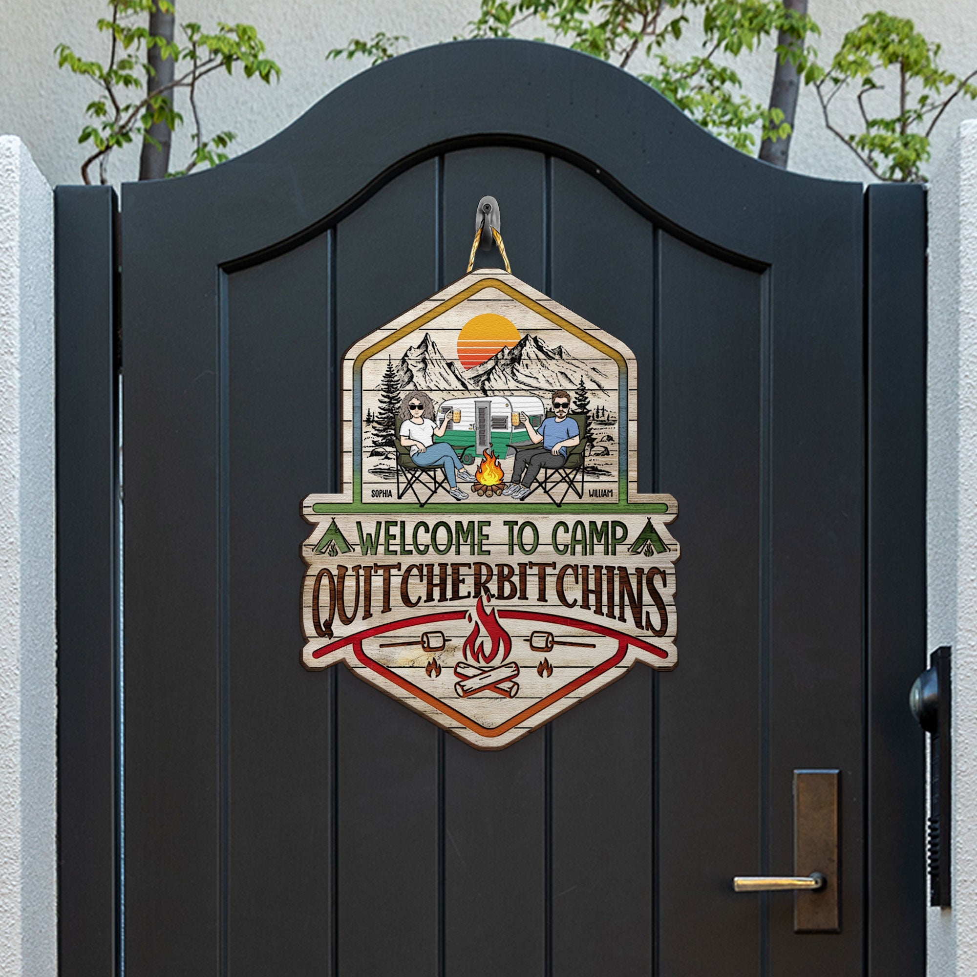 Welcome To Camp Quitcherbitchins Couples Husband And Wife - Personalized Custom Shaped Wood Sign