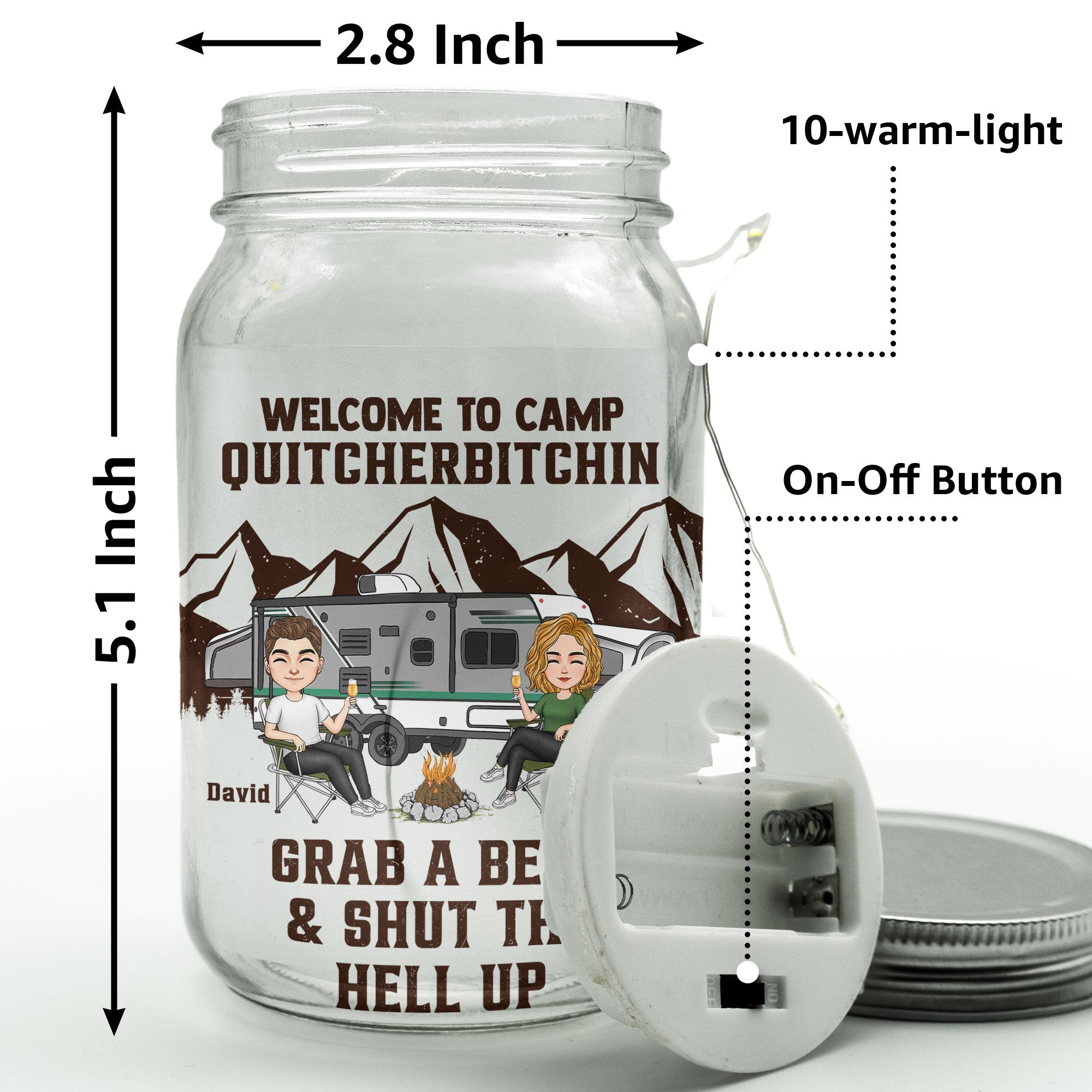 Welcome To Camp Quitcherbitchins - Personalized Mason Jar Light