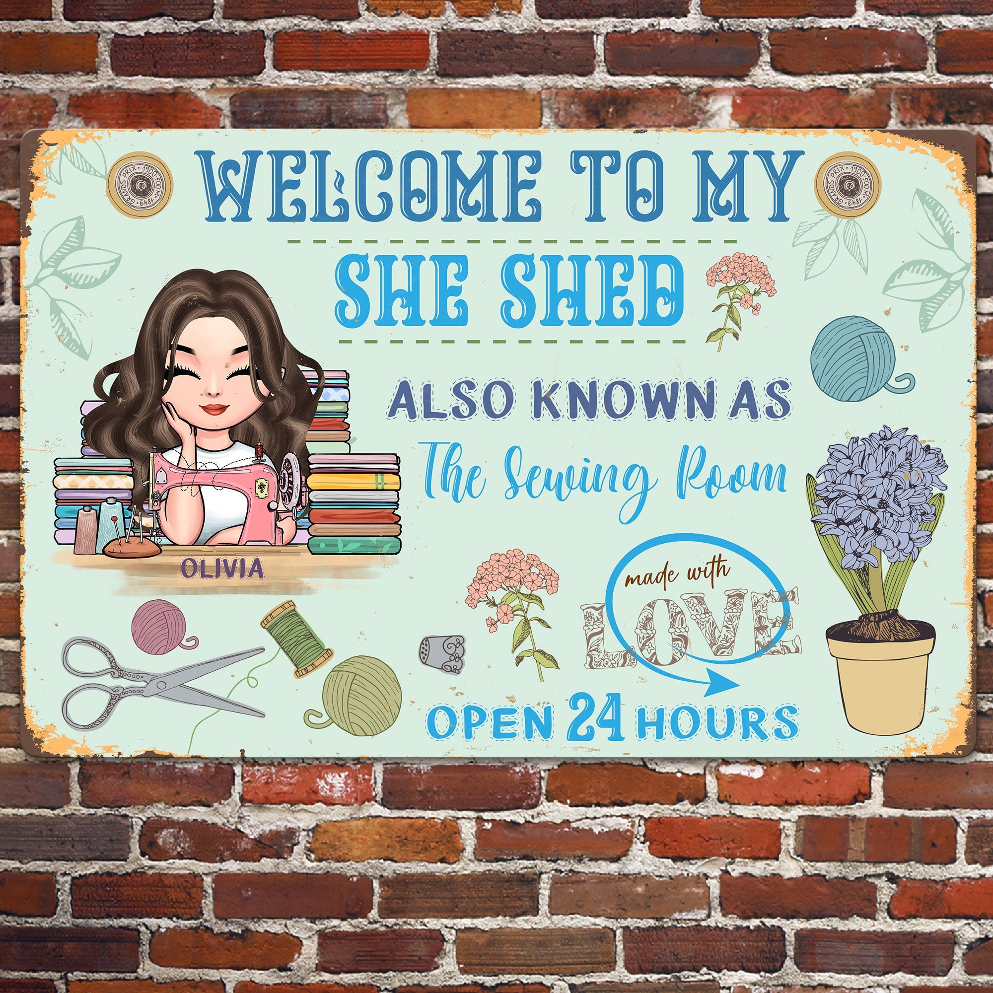 Welcome To My She Shed - Personalized Metal Sign - Birthday, Welcome Sign, Home Decor Gift For Sewing, Quilting, Crochet Lover, Mom, Grandma