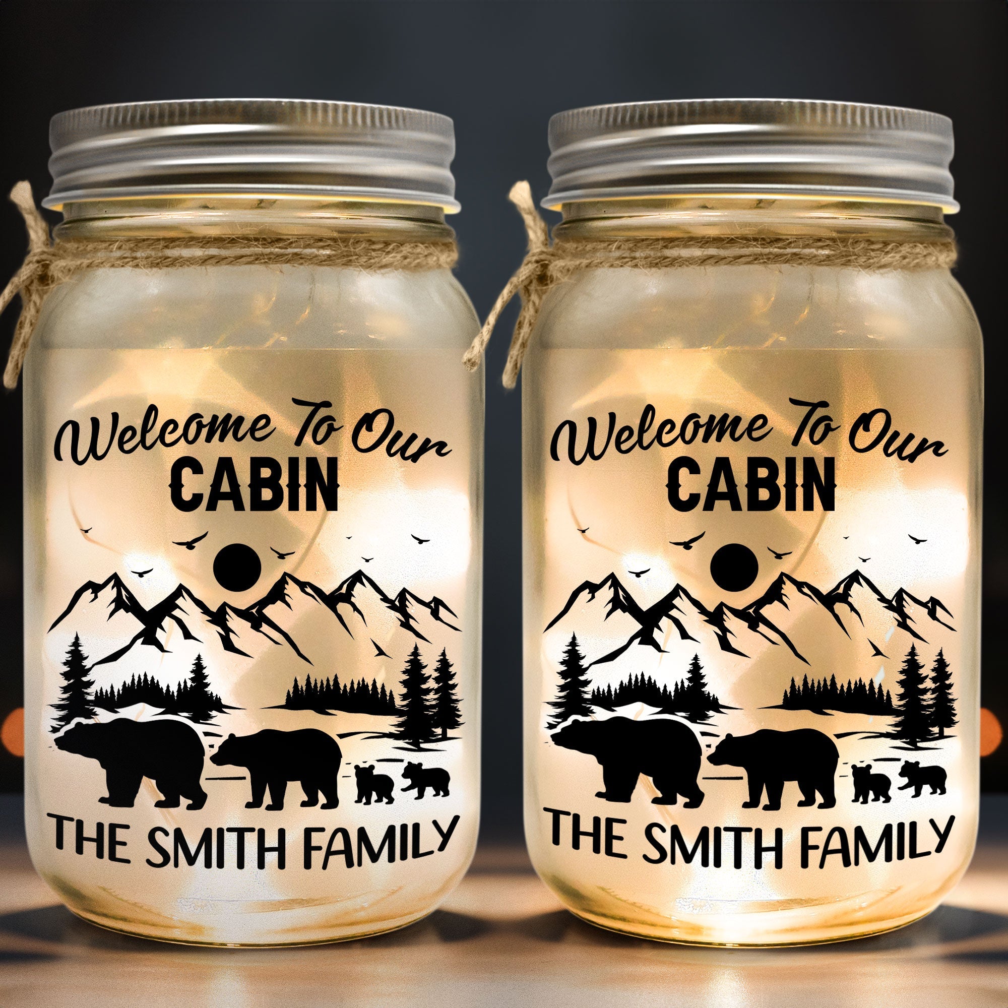 Welcome To Our Cabin- Personalized Mason Jar Night Light