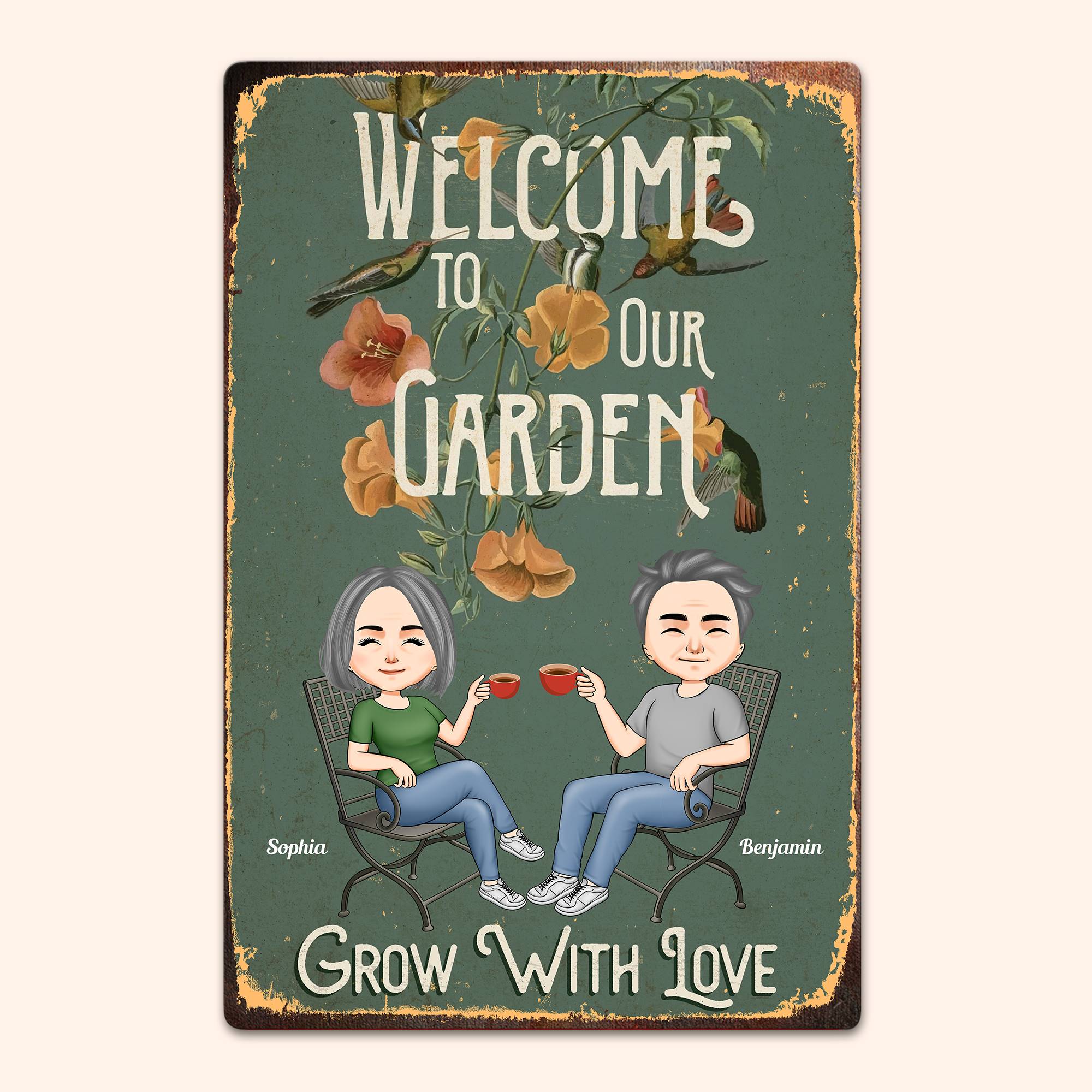 Welcome To Our Garden - Personalized Metal Sign - Birthday Gift, Backyard Gift For Gardeners, Gift For Wife, Husband