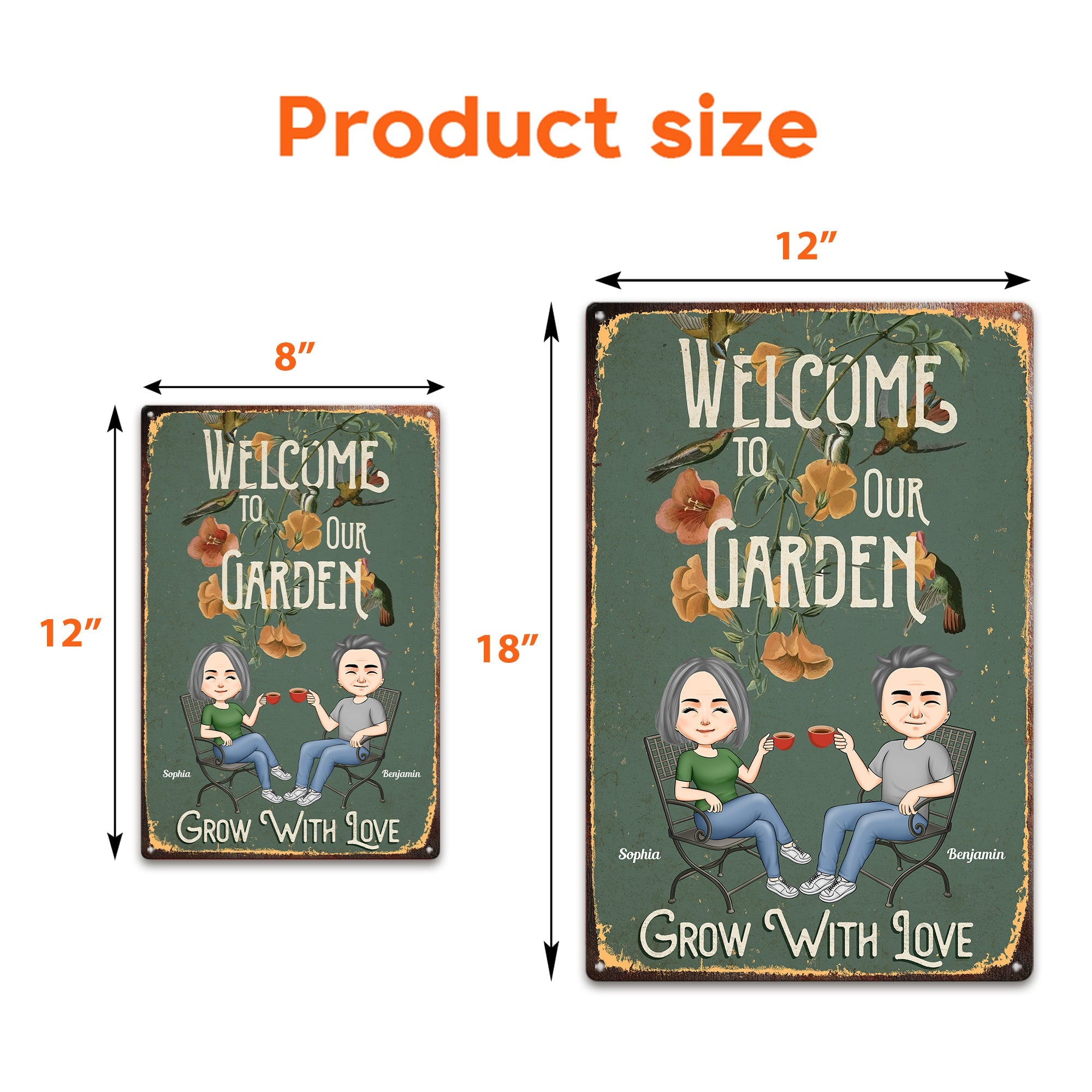 Welcome To Our Garden - Personalized Metal Sign - Birthday Gift, Backyard Gift For Gardeners, Gift For Wife, Husband