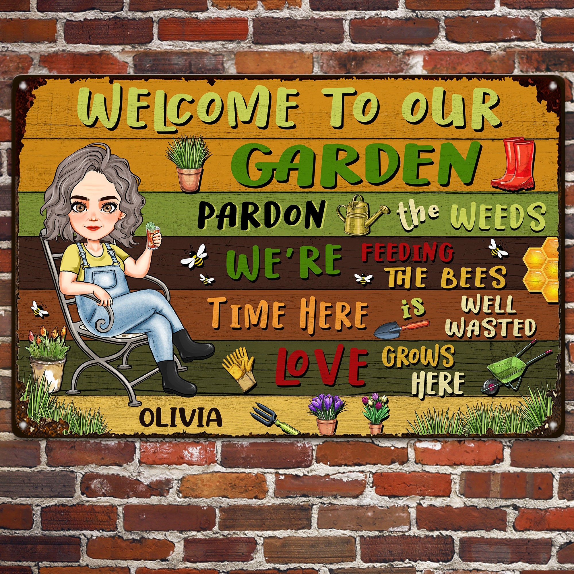 Welcome To Our Garden - Personalized Metal Sign