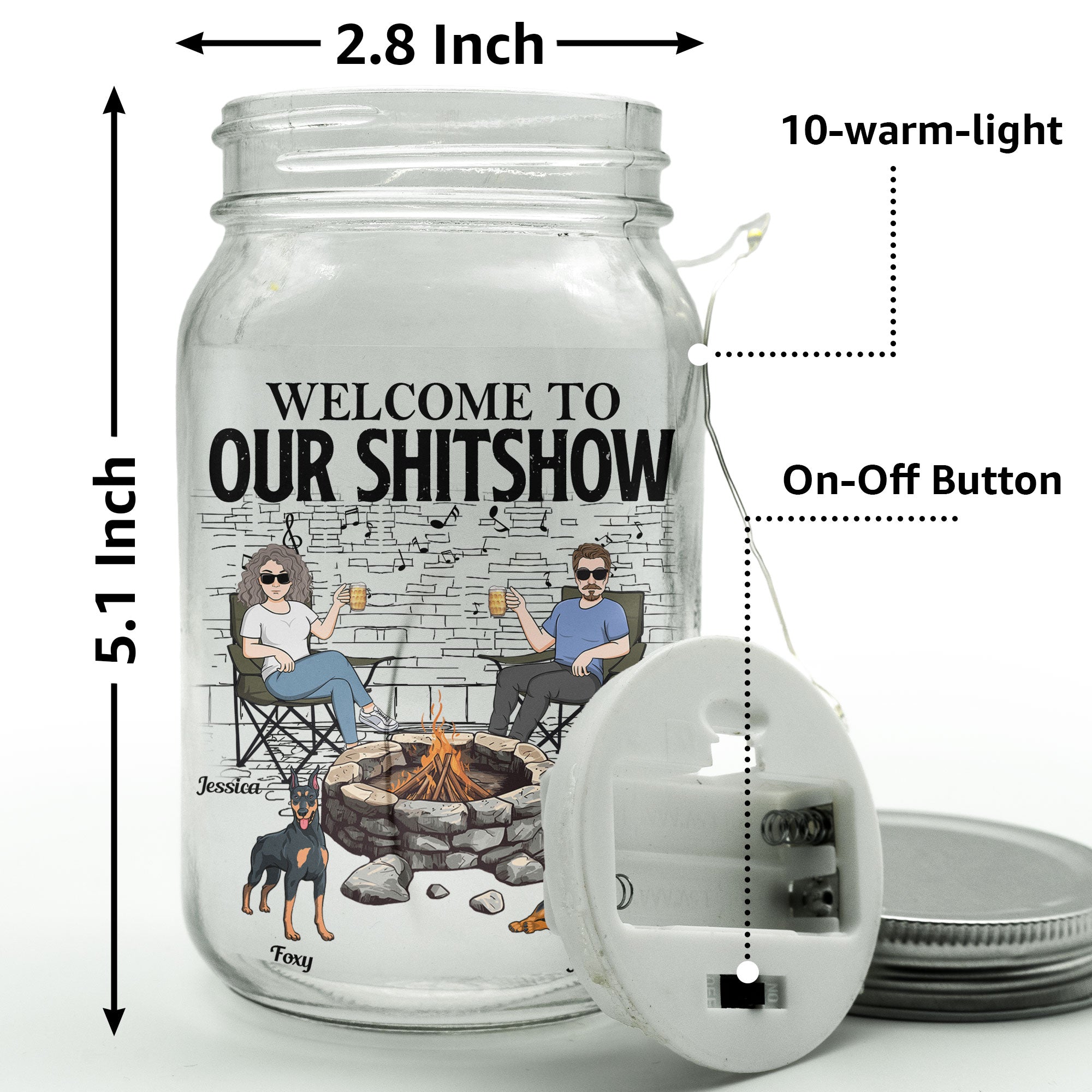 Welcome To Our Sh*-Show Firepit - Personalized Mason Jar Light