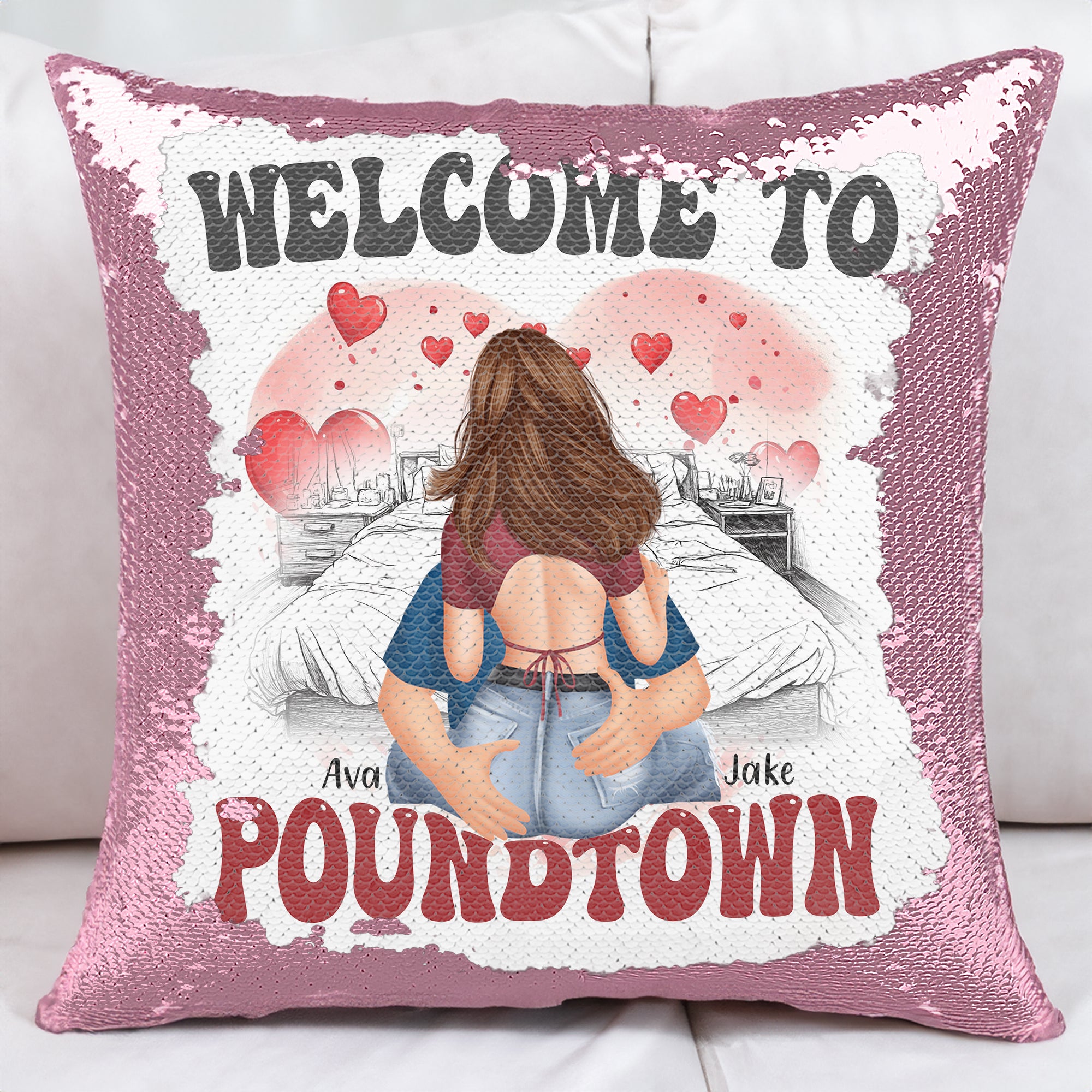 Welcome To Poundtown - Gift For Boyfriends, Girlfriends, Couple - Custom Sequin Pillow