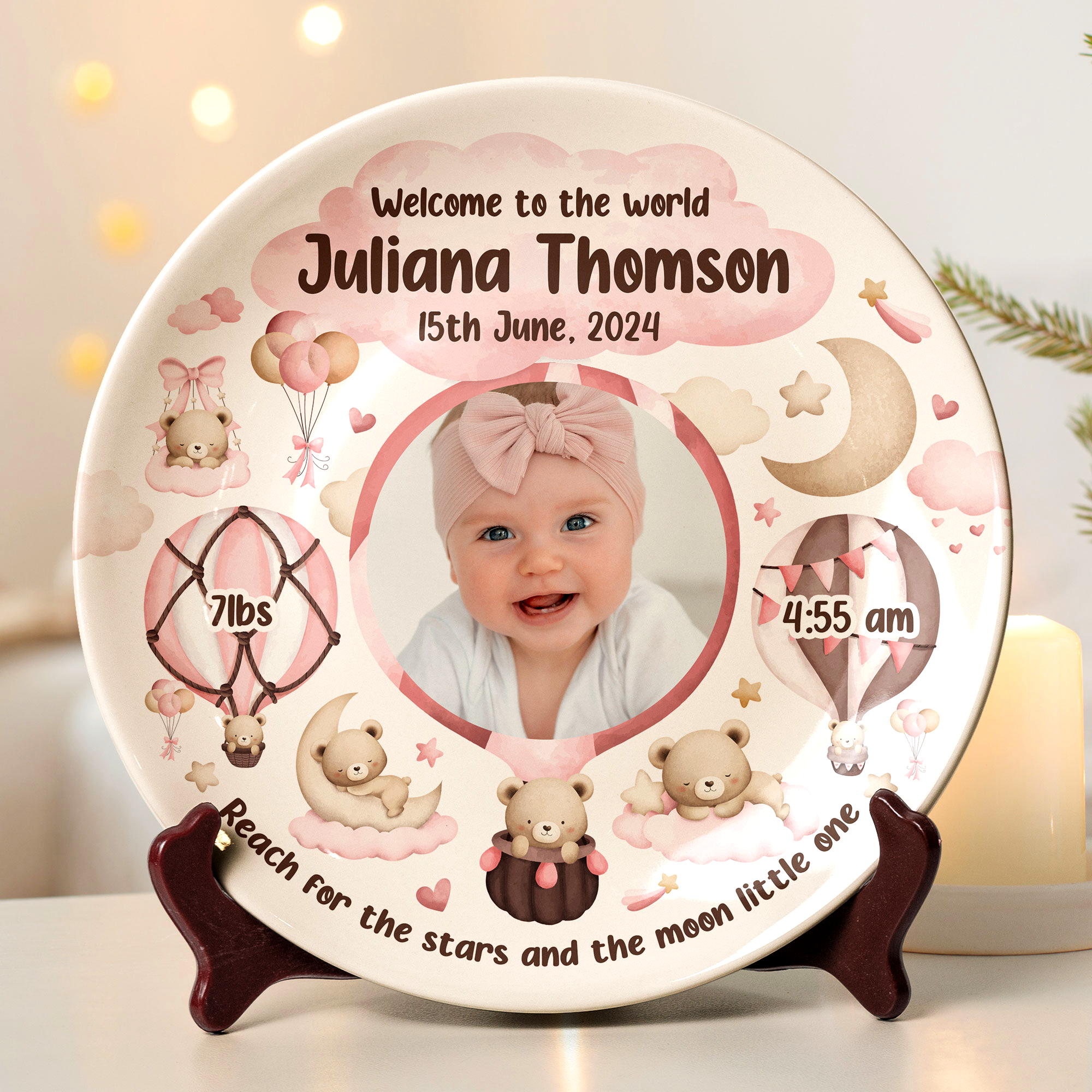 Welcome To The World Newborn Birth Plate - Personalized Photo Ceramic Plate