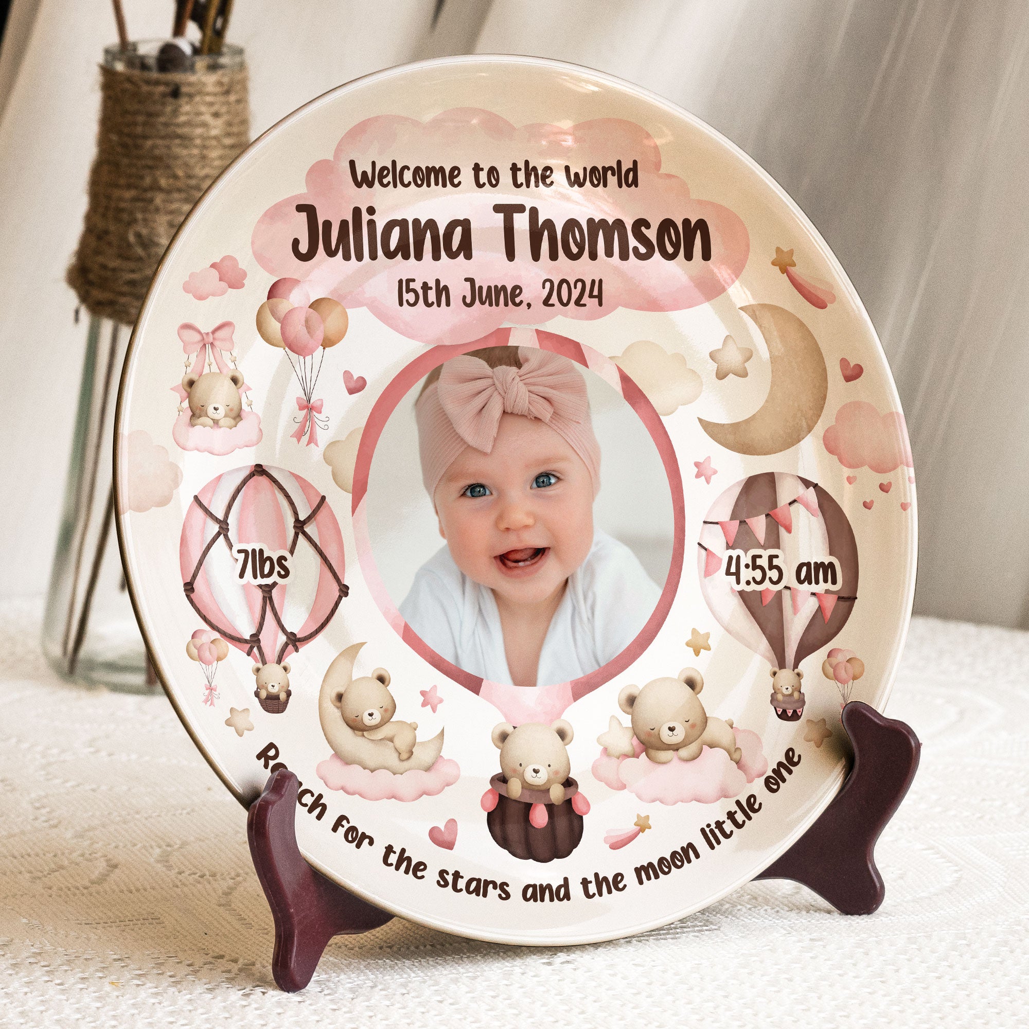 Welcome To The World Newborn Birth Plate - Personalized Photo Ceramic Plate