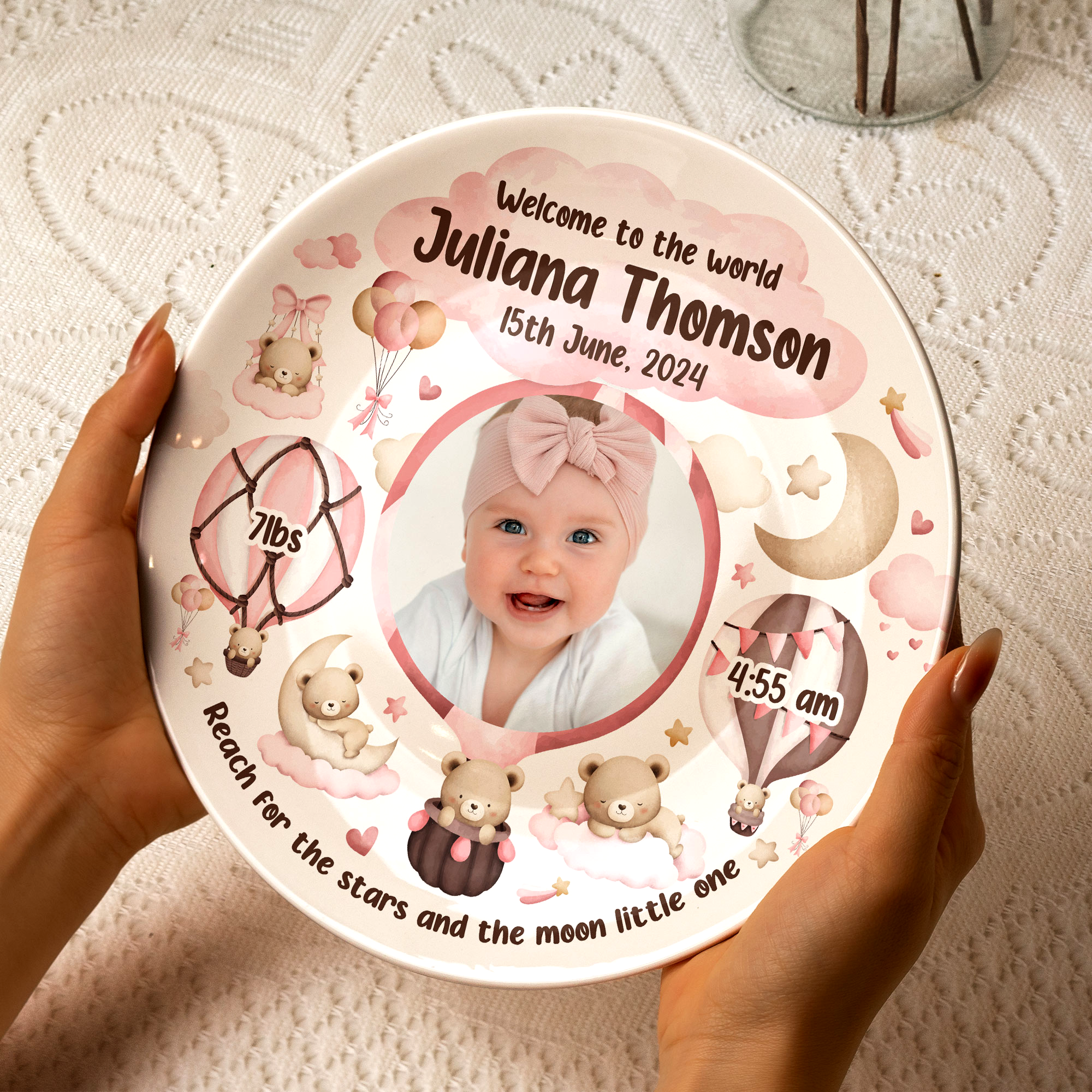 Welcome To The World Newborn Birth Plate - Personalized Photo Ceramic Plate