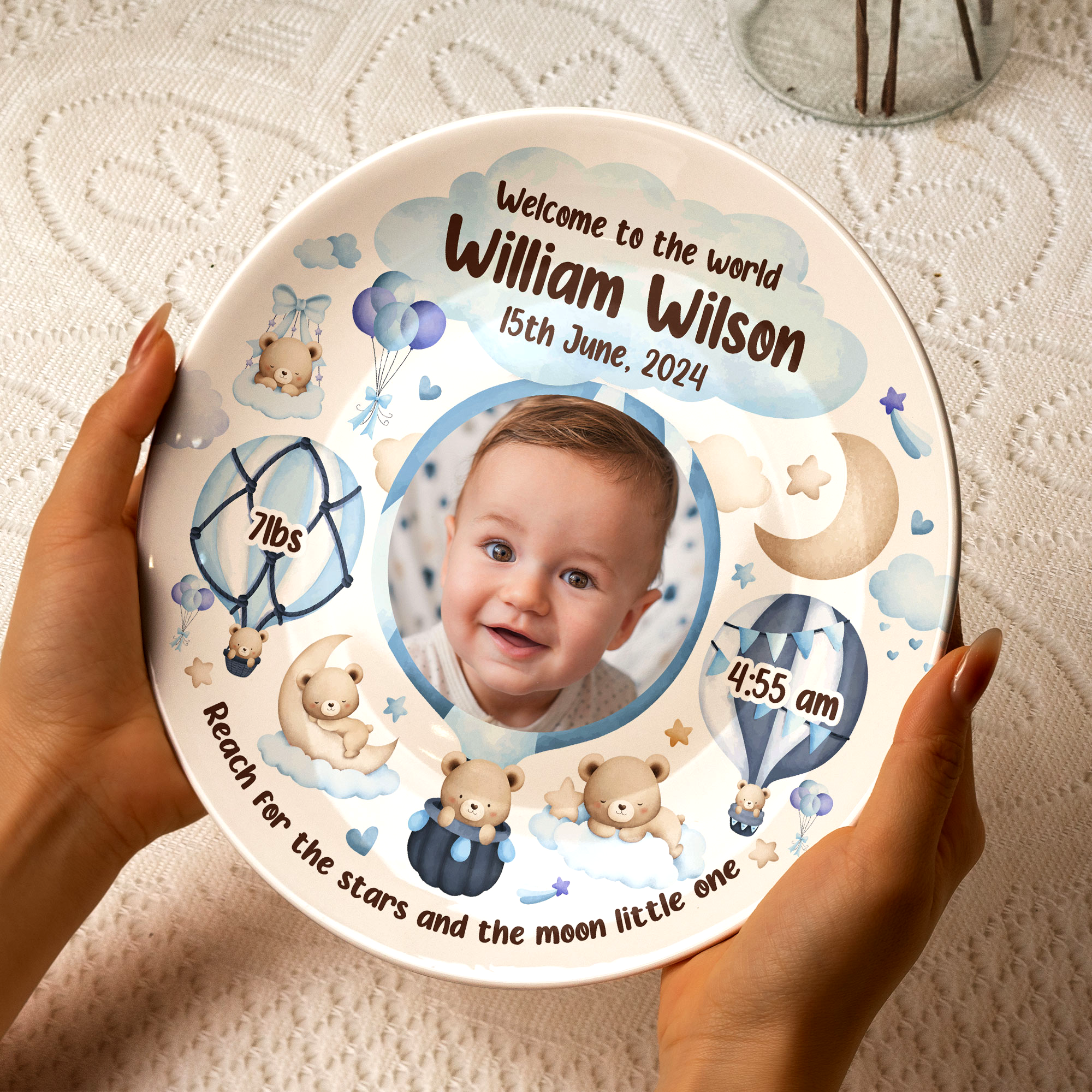 Welcome To The World Newborn Birth Plate - Personalized Photo Ceramic Plate