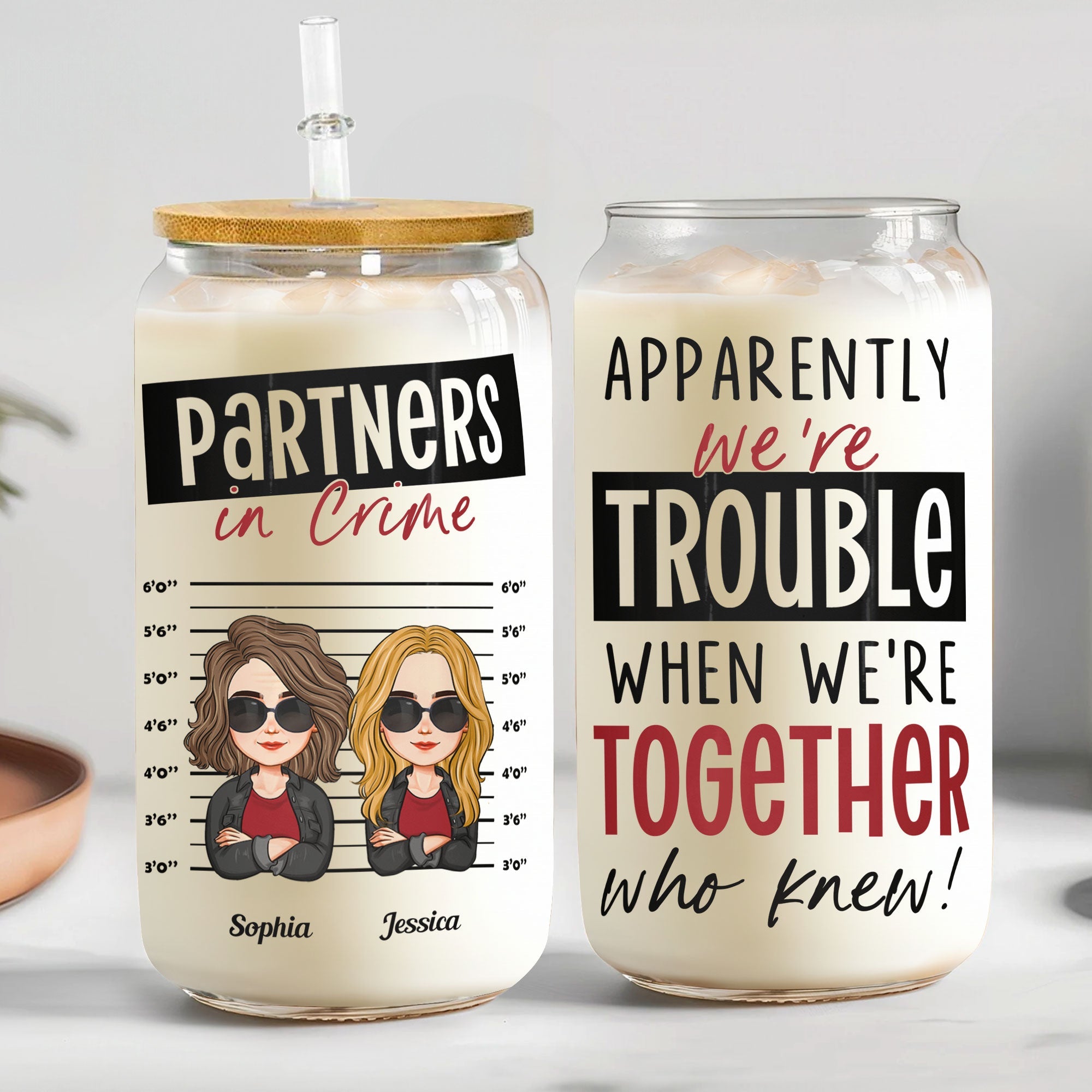 We're Trouble When We're Together - Personalized Clear Glass Cup