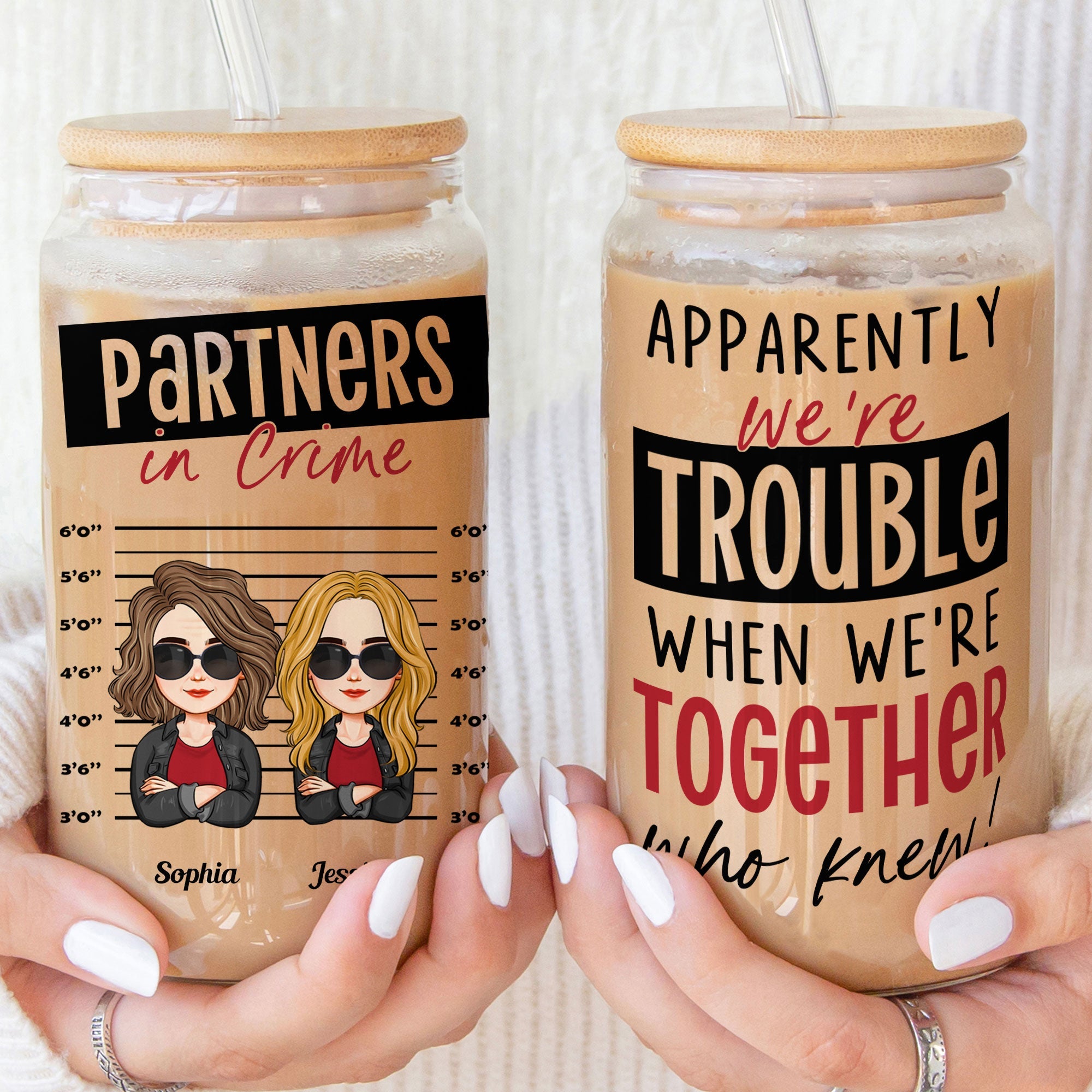 We're Trouble When We're Together - Personalized Clear Glass Cup