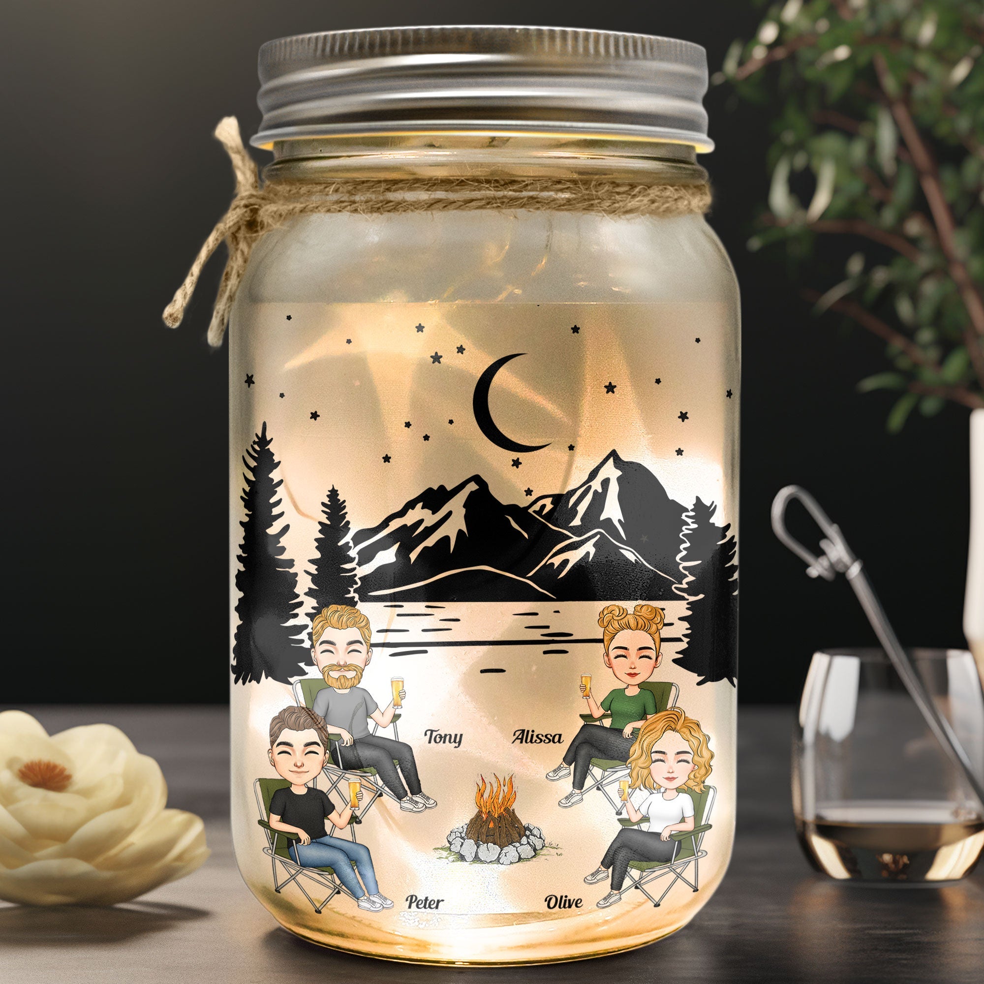 What Happens At The Campfire Gets Laughed About All Year Long - Personalized Mason Jar Light