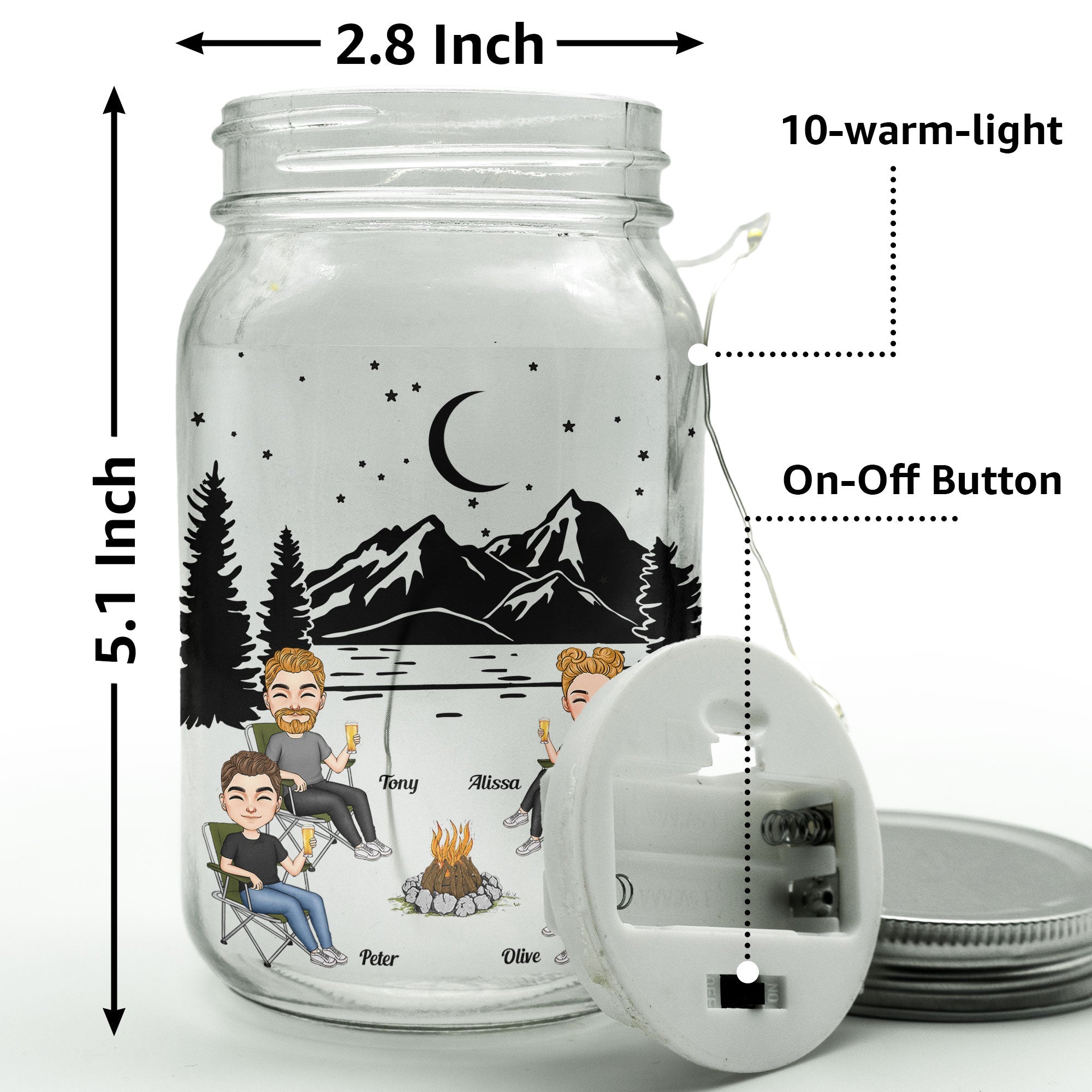 What Happens At The Campfire Gets Laughed About All Year Long - Personalized Mason Jar Light