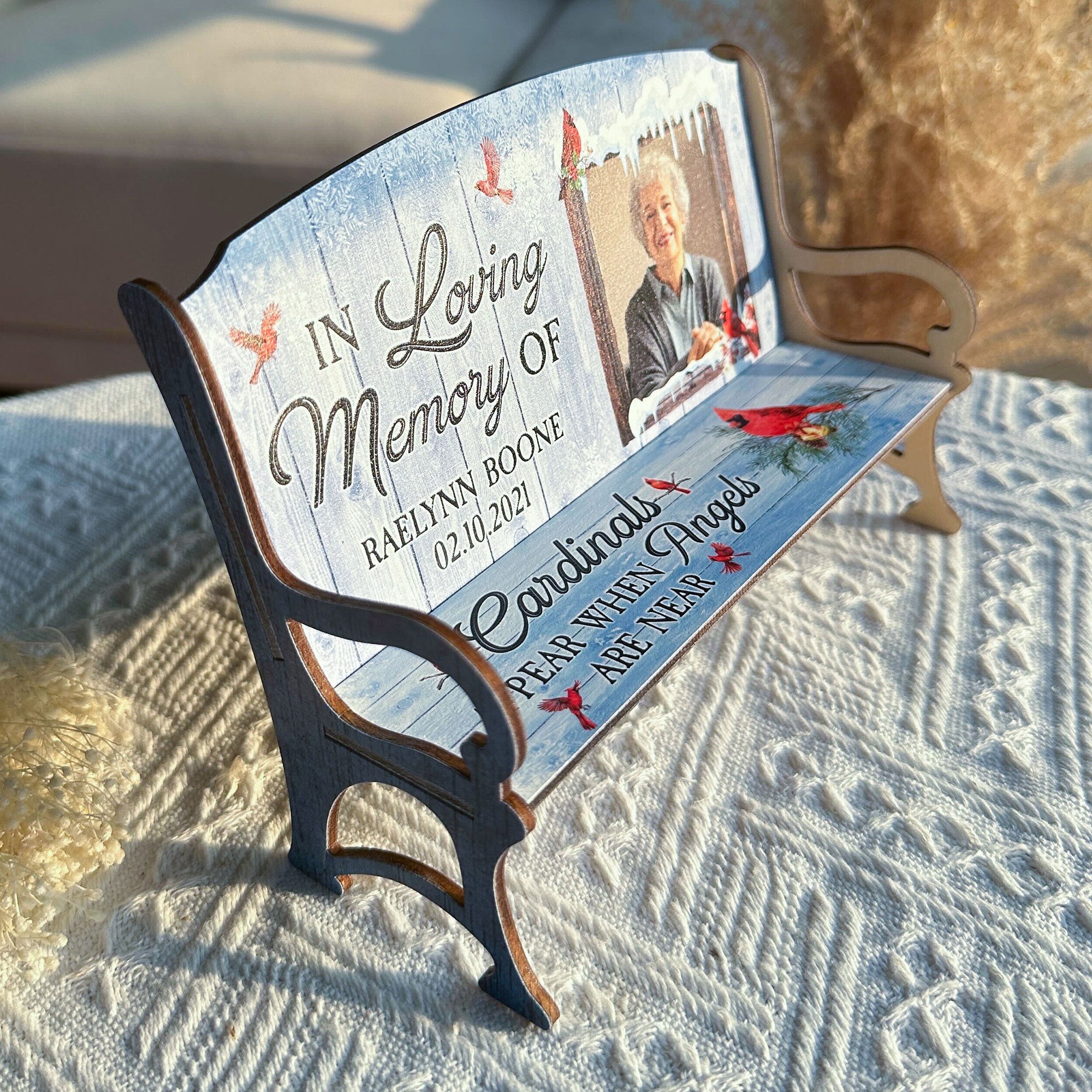 When Angels Are Near - Personalized Photo Memorial Bench