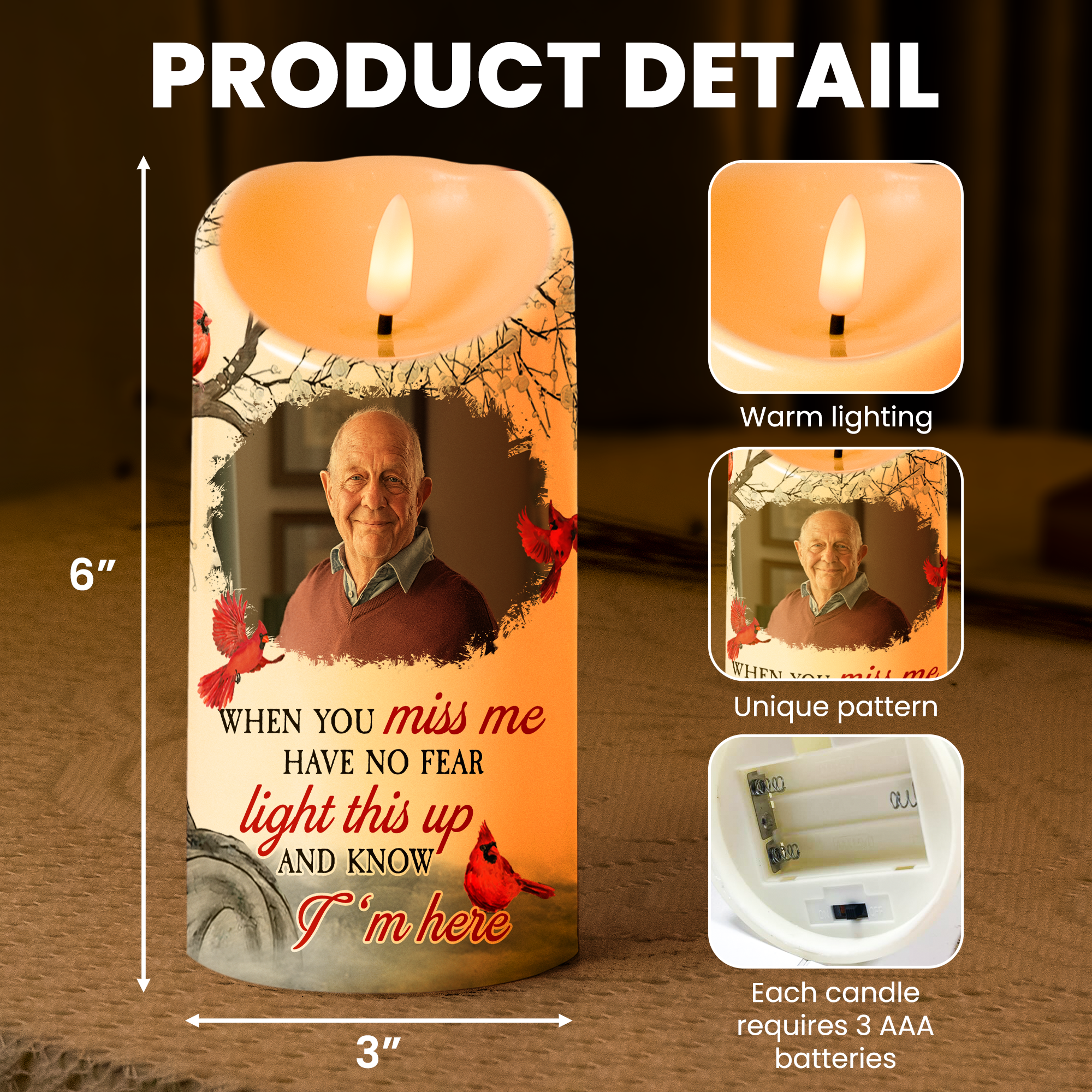 When You Miss Me Have No Fear - Personalized Photo LED Candle