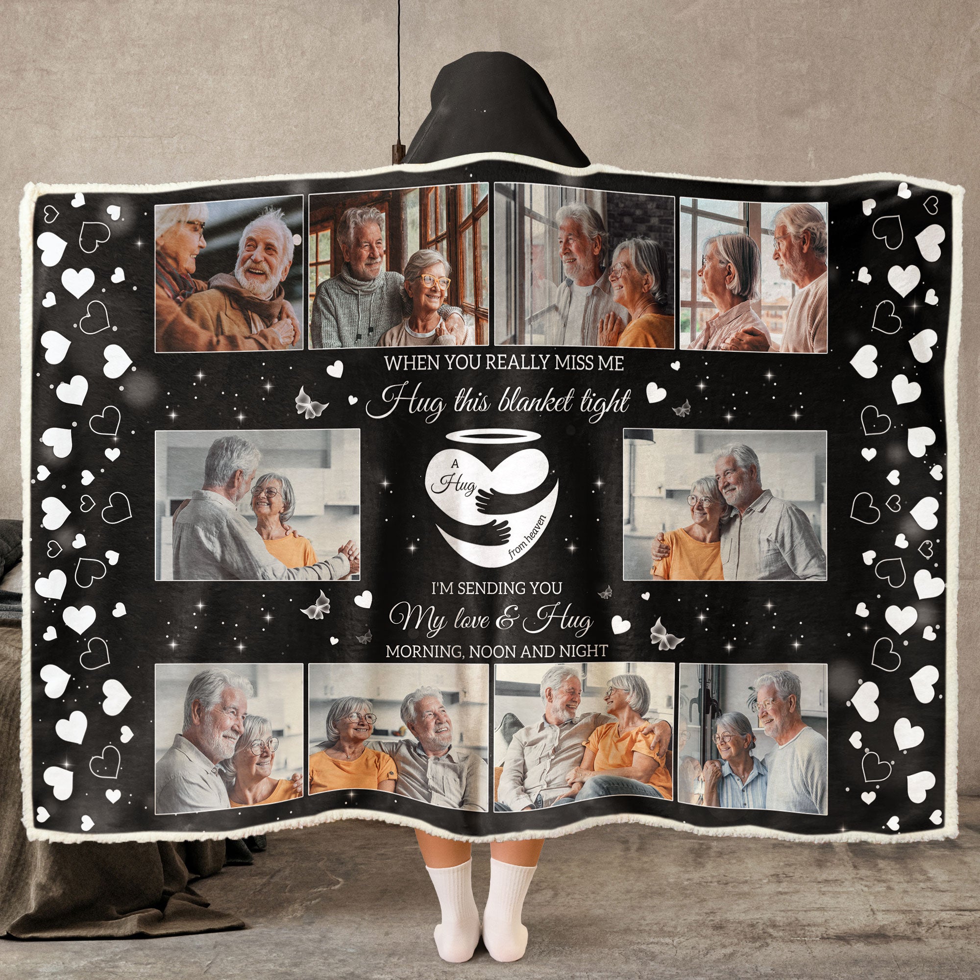 When You Miss Me Hug This Blanket Tight - Personalized Photo Wearable Blanket Hoodie