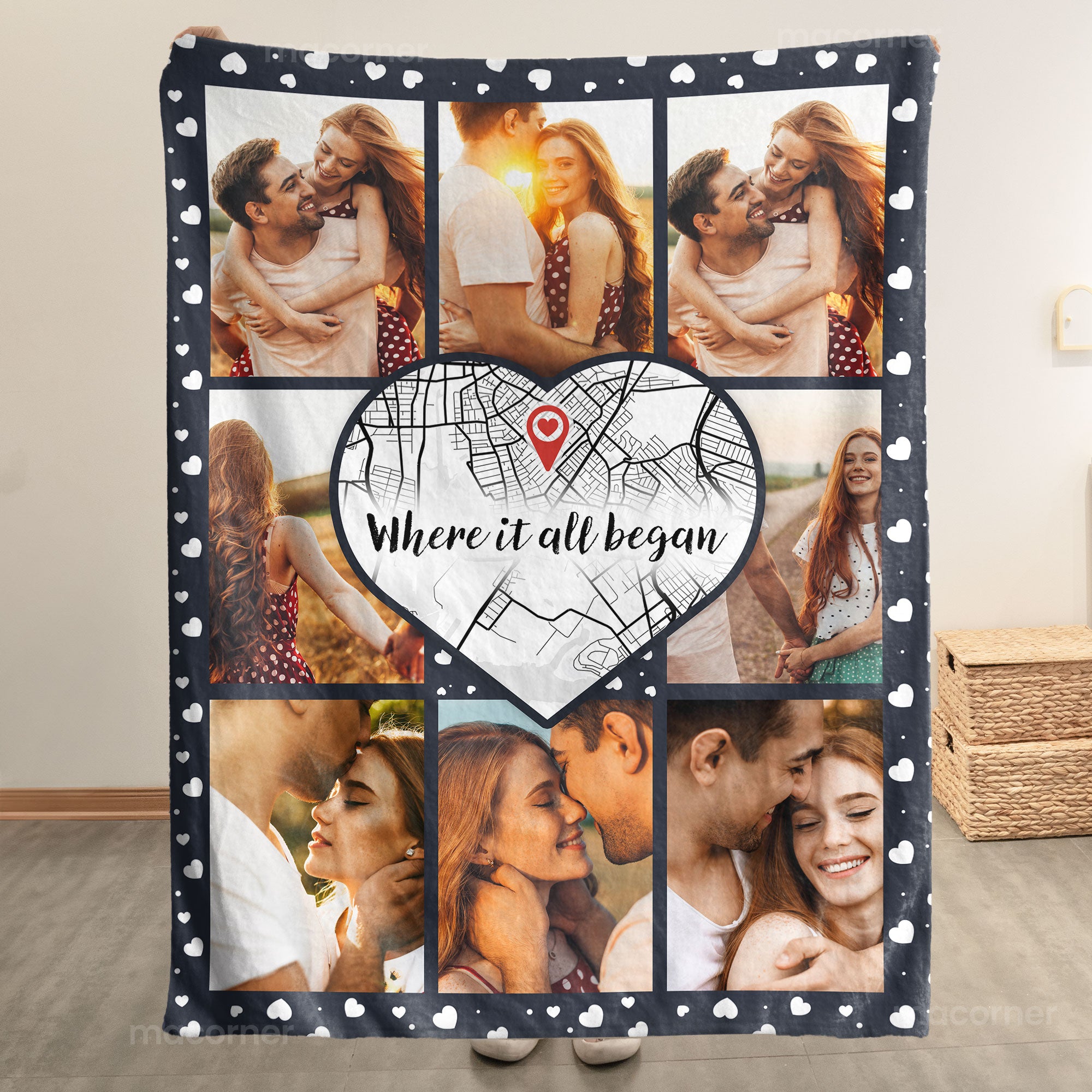 Where It All Began Location Map - Personalized Photo Blanket