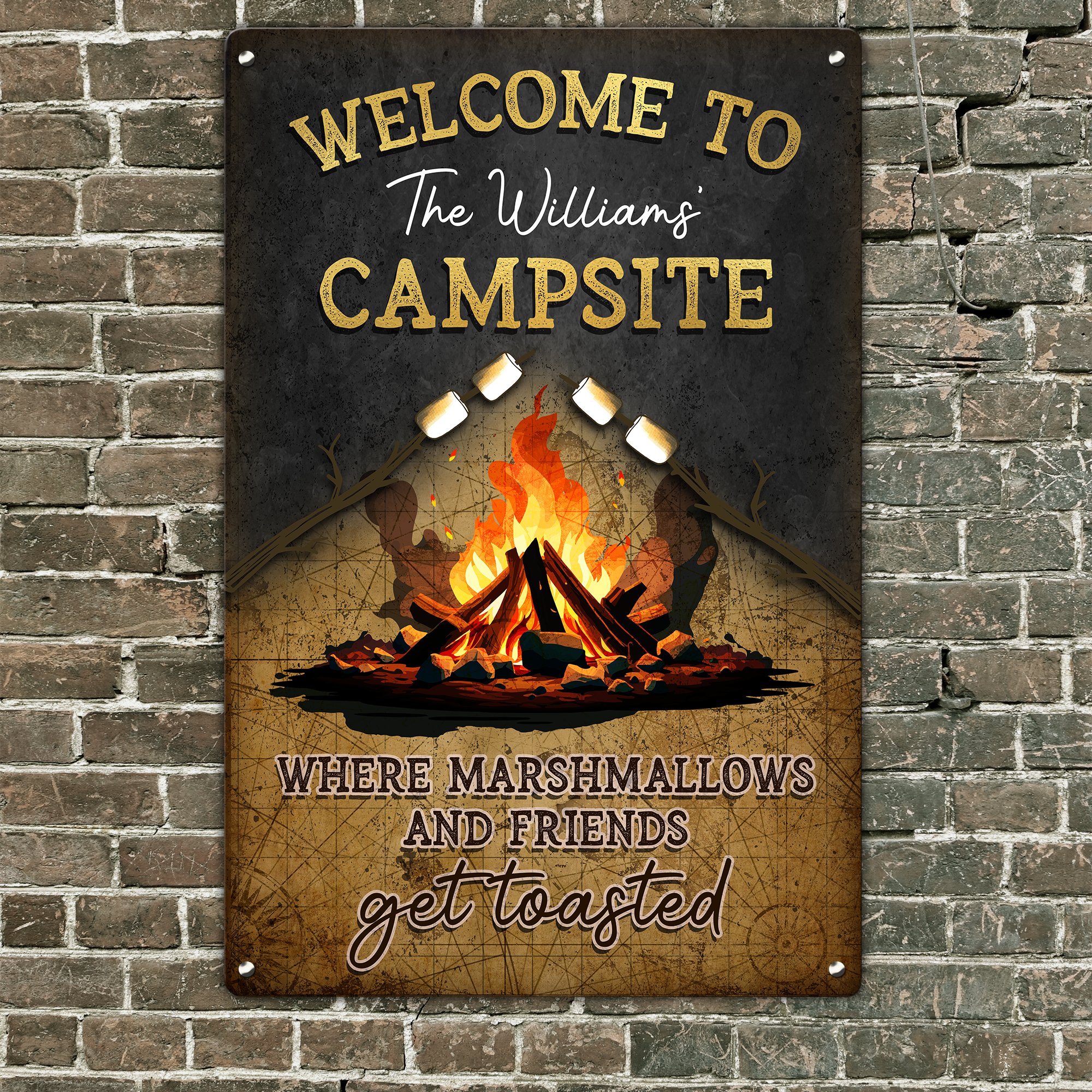 Where Marshmallows And Friends Get Toasted - Personalized Metal Sign