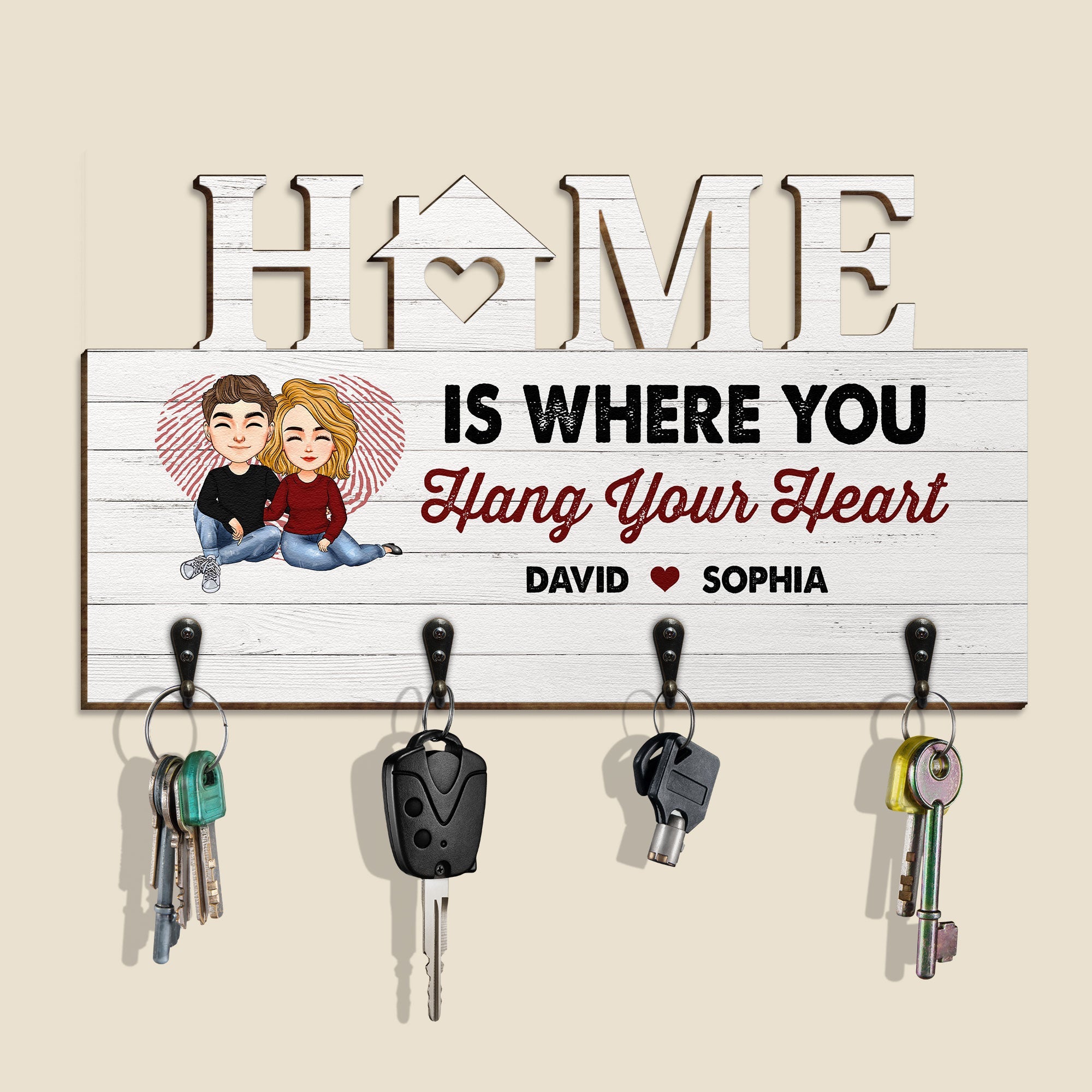 Where You Hang Your Heart - Personalized Custom Key Holder