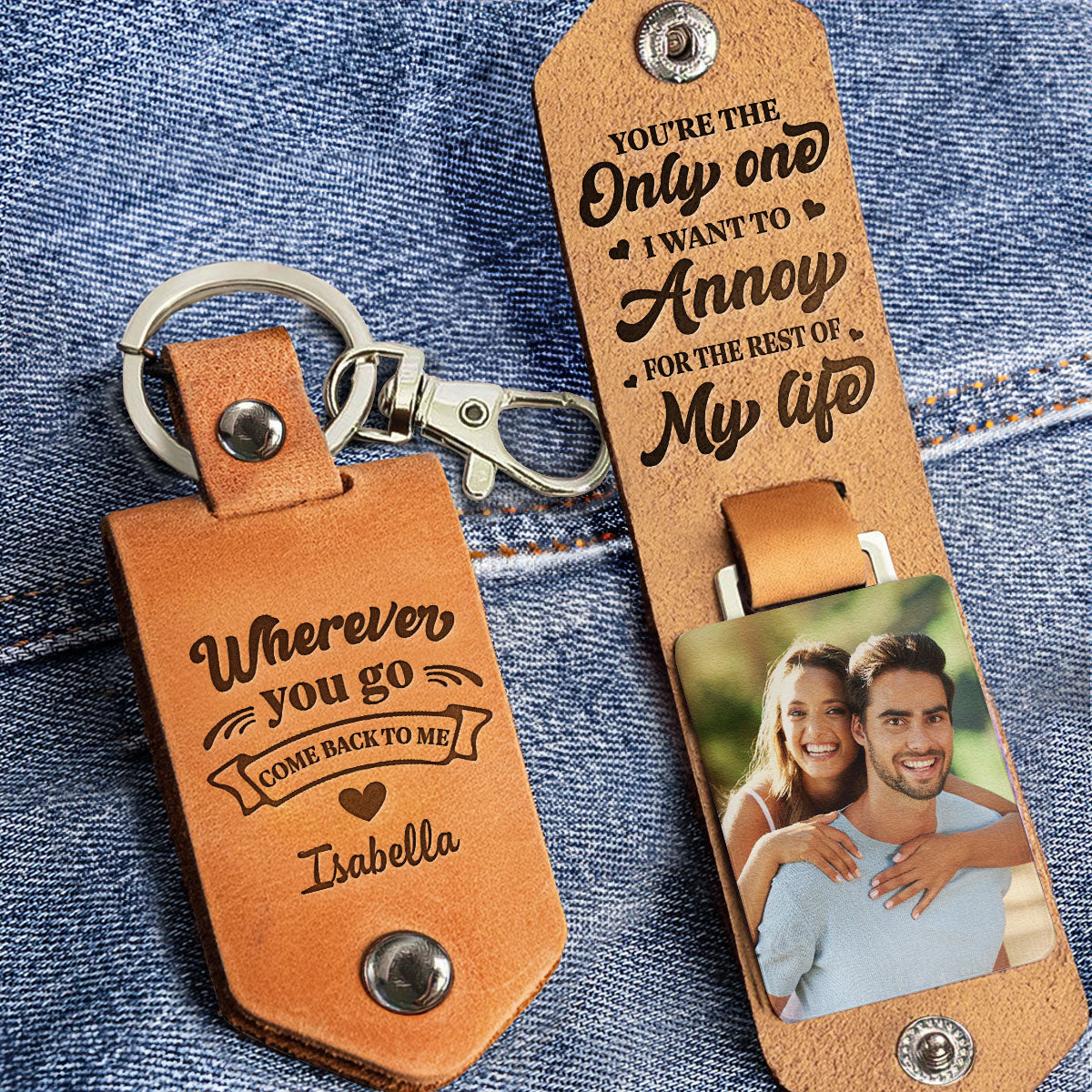 Wherever You Go, Come Back To Me - Personalized Leather Photo Keychain