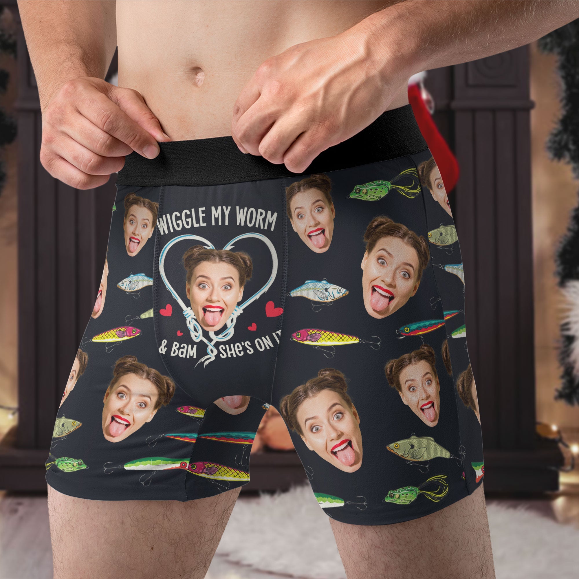 Wiggle My Worm & Bam She's On It - Personalized Photo Men's Boxer Briefs