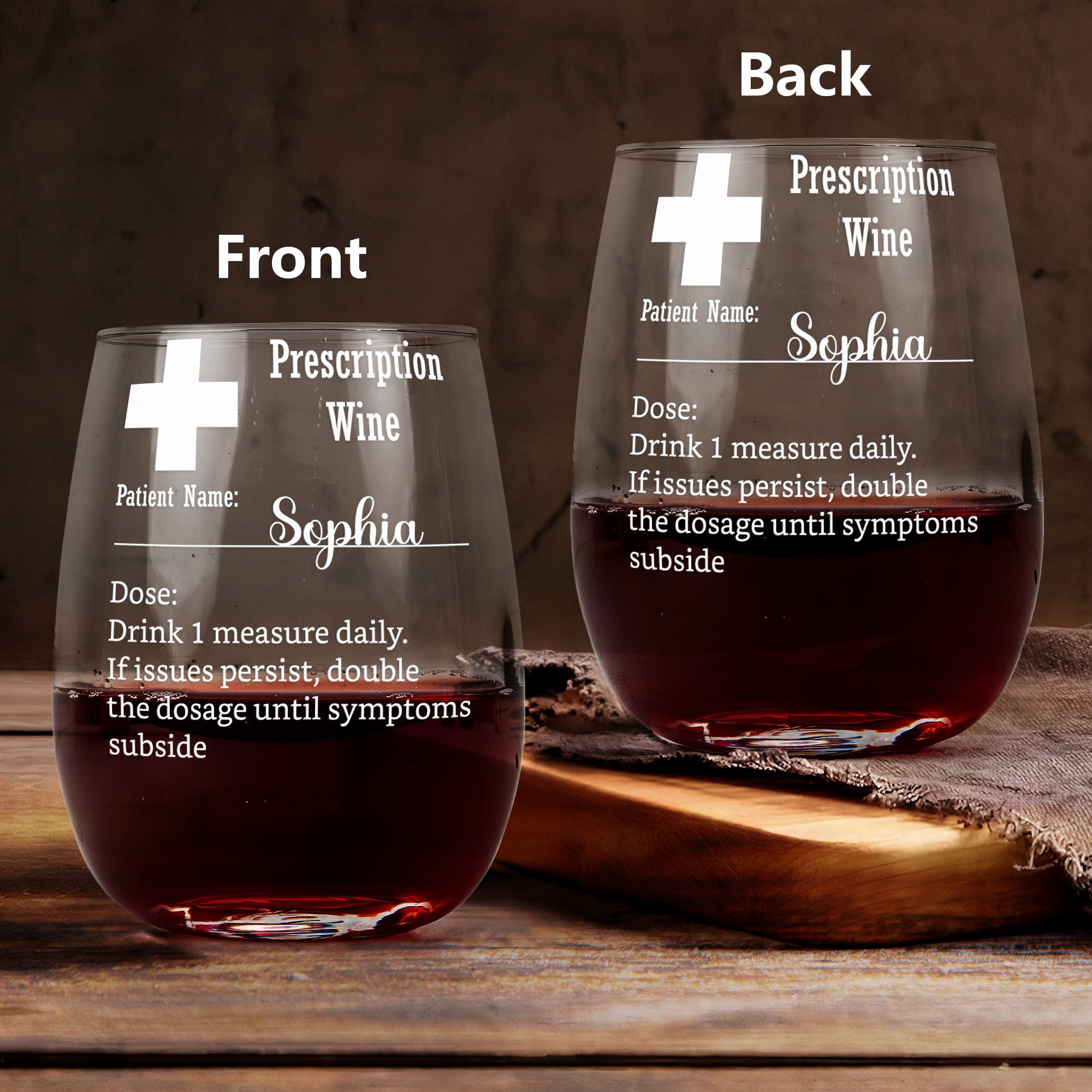 Wine Prescription - Personalized Stemless Wine Glass