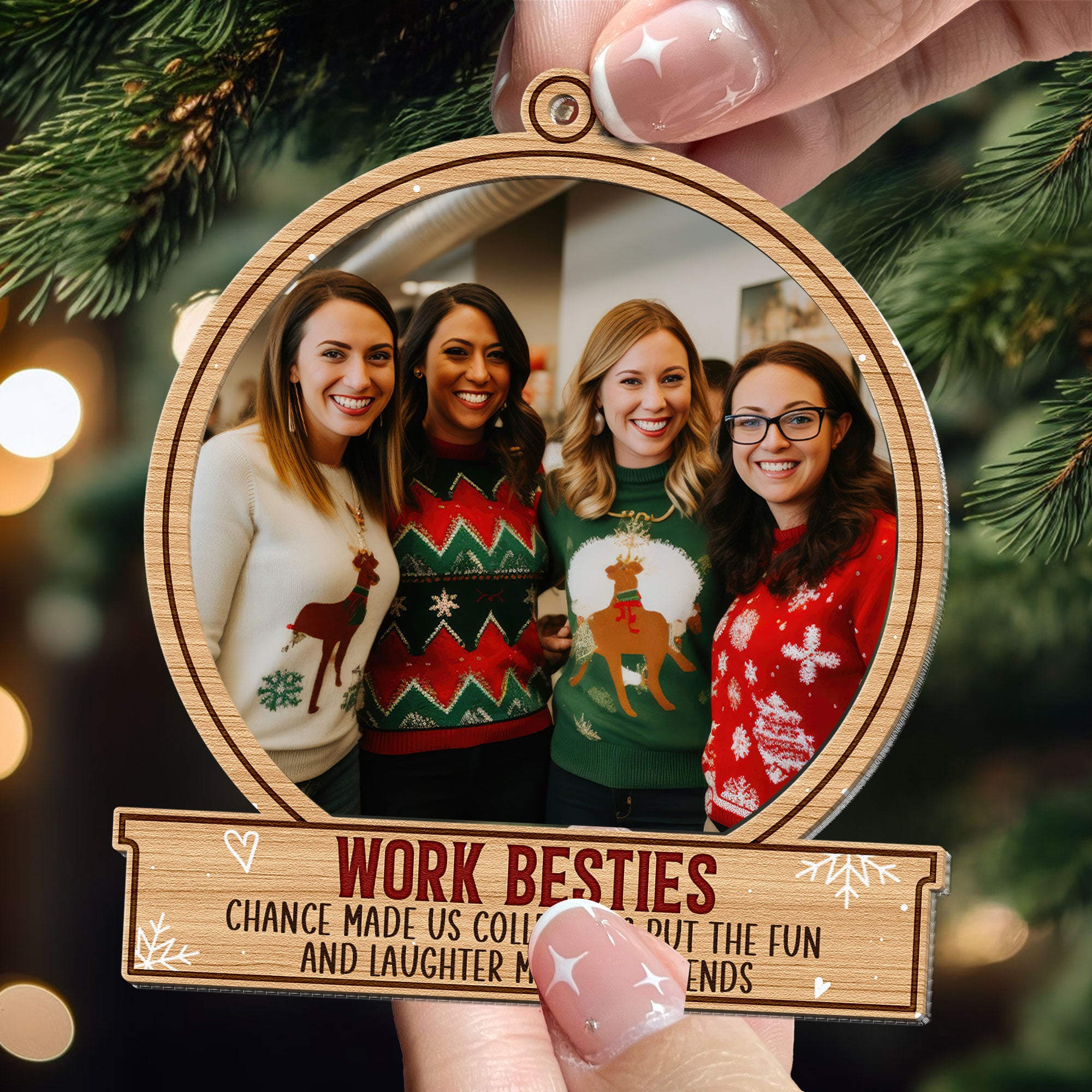 Work Besties - Personalized Wood And Acrylic Ornament