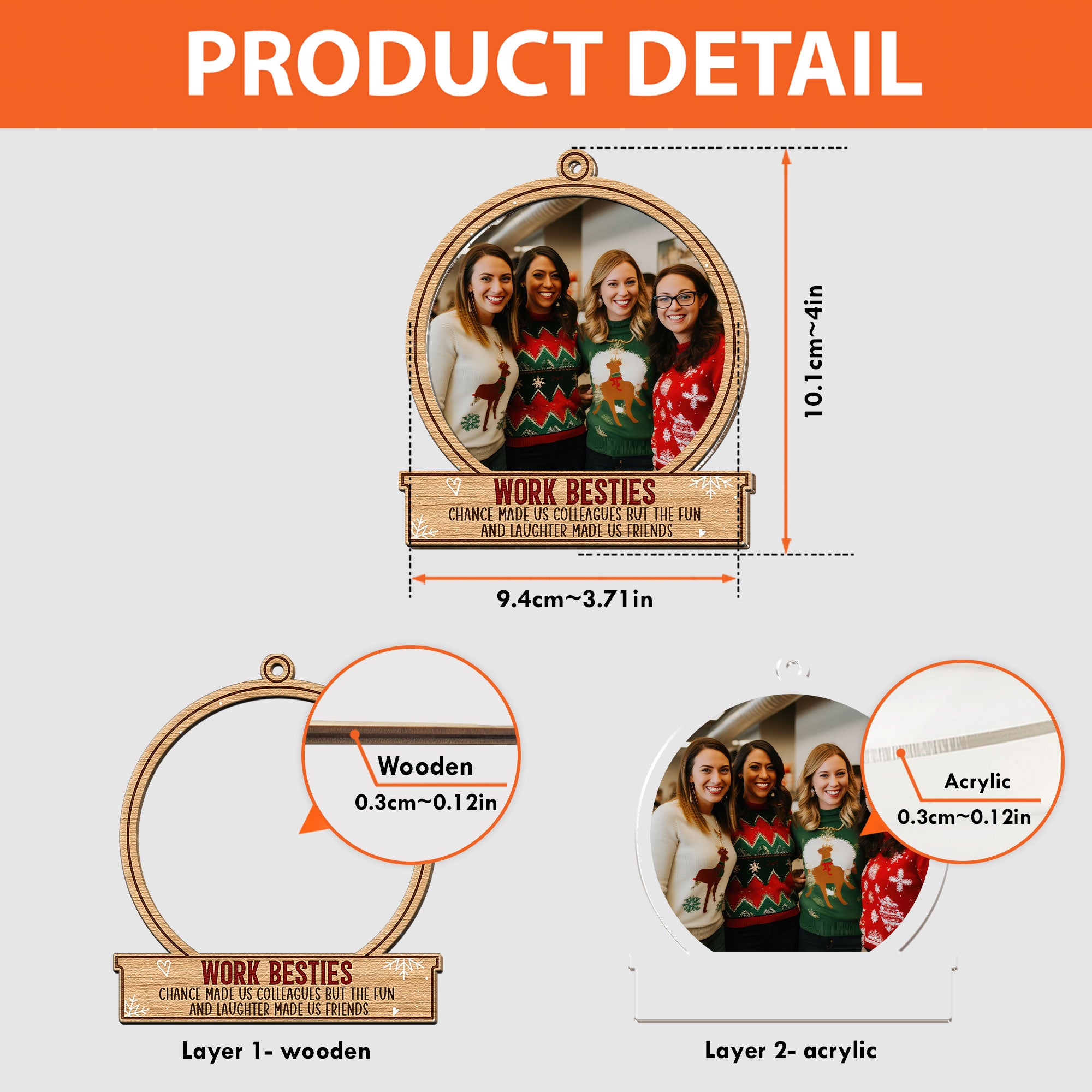 Work Besties - Personalized Wood And Acrylic Ornament