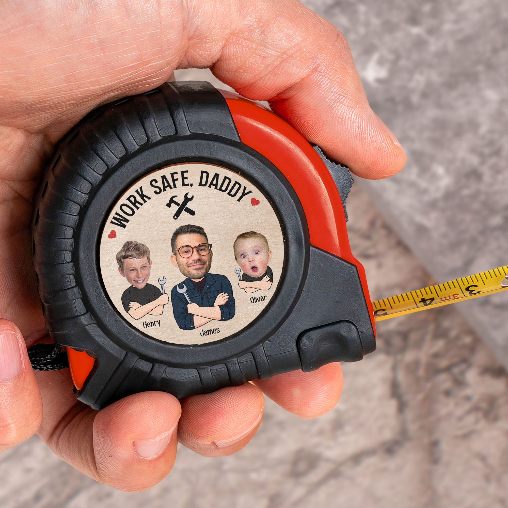 Work Safe, Daddy - Personalized Photo Tape Measure