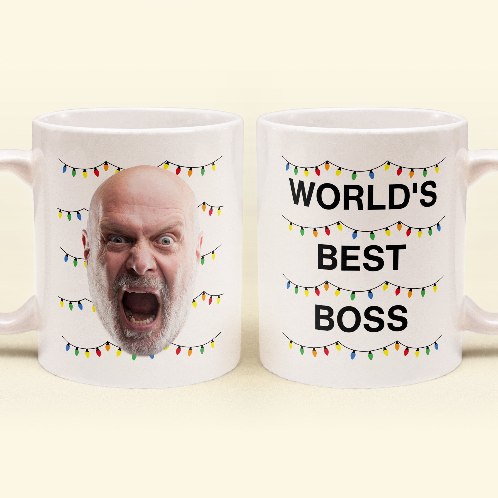 World'S Best Boss Funny Xmas Lights Custom Face - Personalized Photo Mug