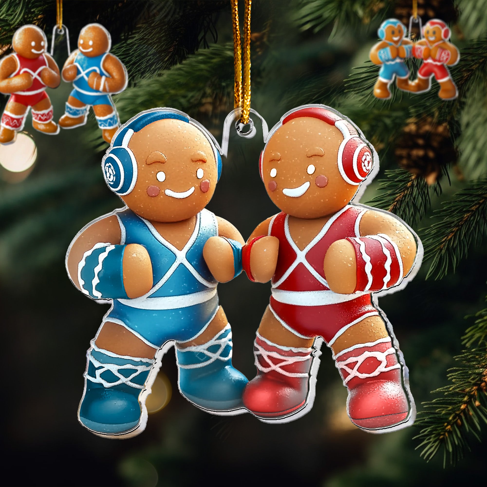 Wrestling Gingerbread Christmas Ornament - Flat Ornament - Personalized Acrylic Ornament