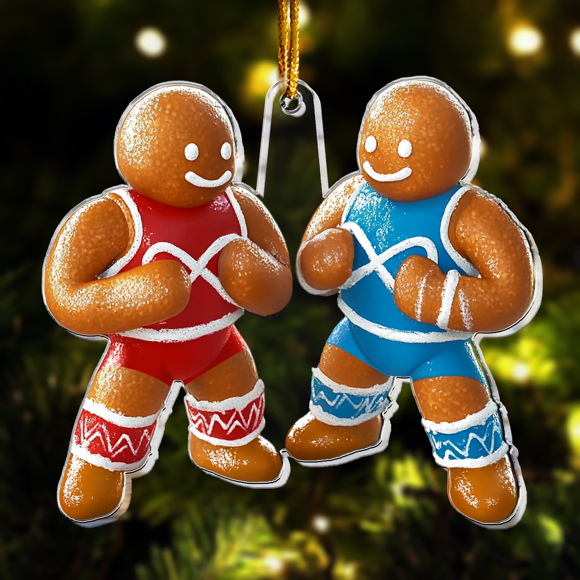 Wrestling Gingerbread Christmas Ornament - Flat Ornament - Personalized Acrylic Ornament