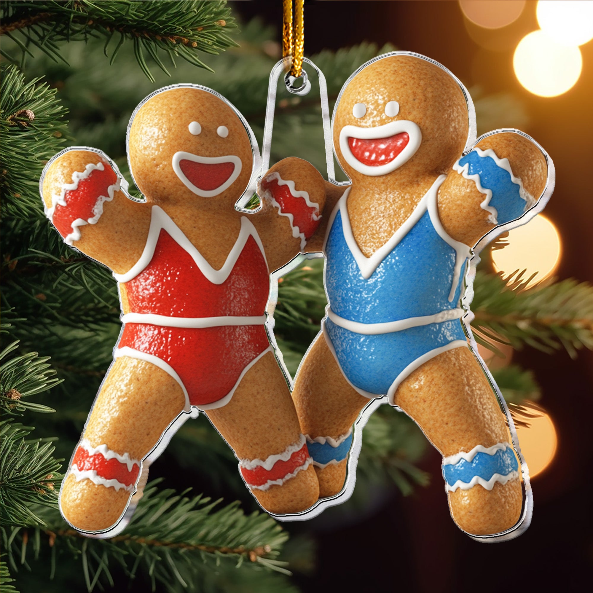 Wrestling Gingerbread Christmas Ornament - Flat Ornament - Personalized Acrylic Ornament