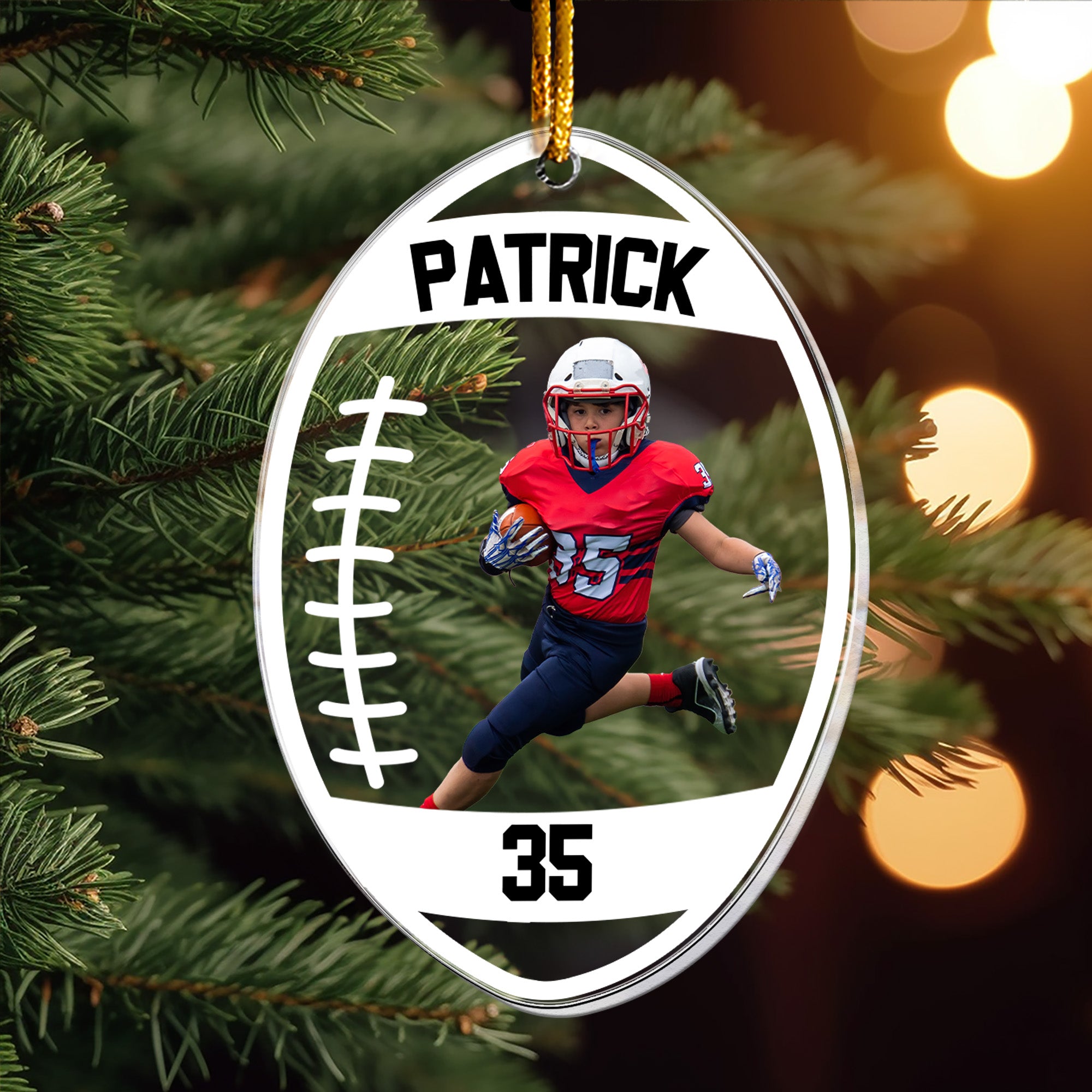 Xmas Football Ball Shape Custom Name Number - Personalized Acrylic Photo Ornament